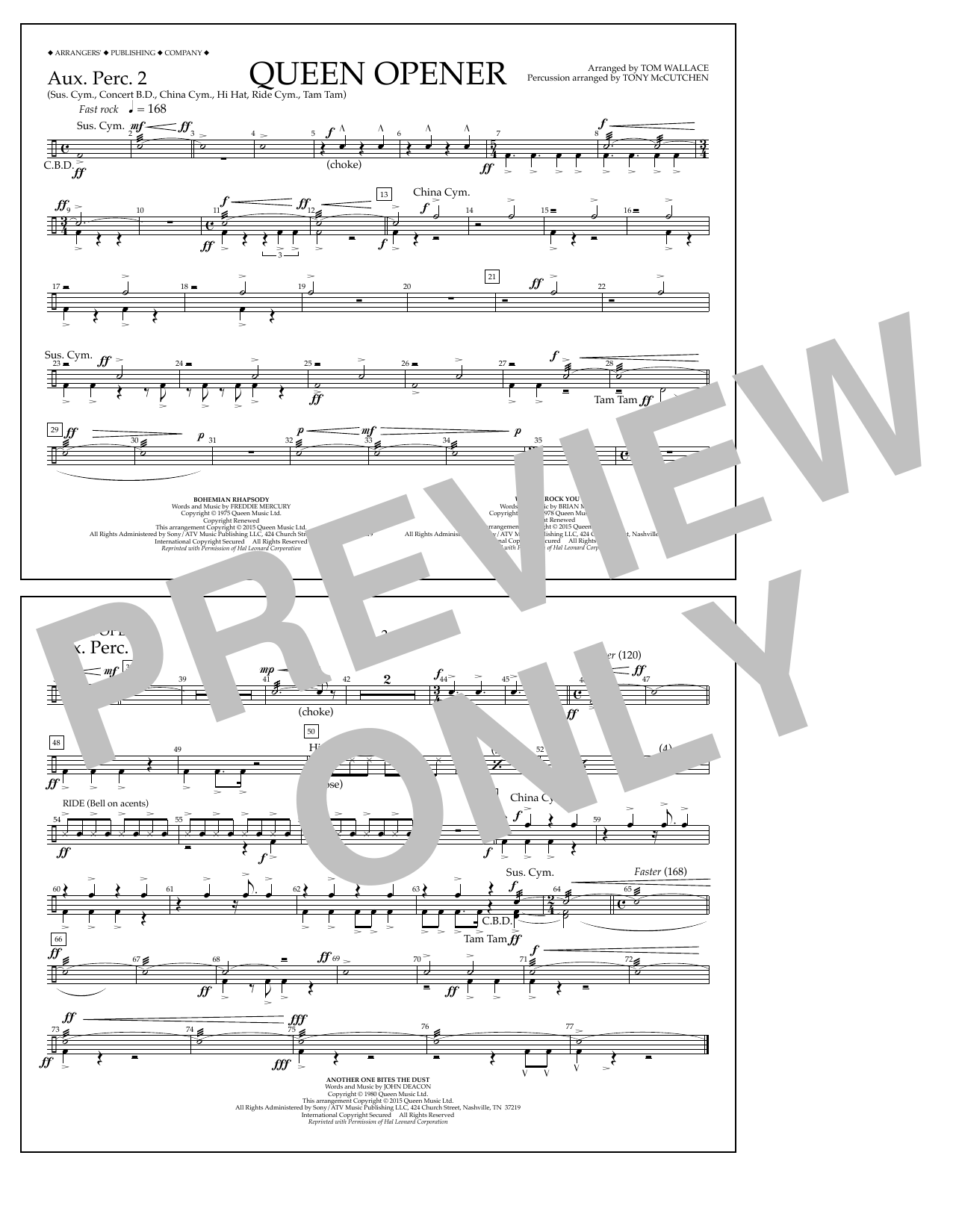 Tom Wallace Queen Opener - Aux. Perc. 2 Sheet Music Notes & Chords for Marching Band - Download or Print PDF