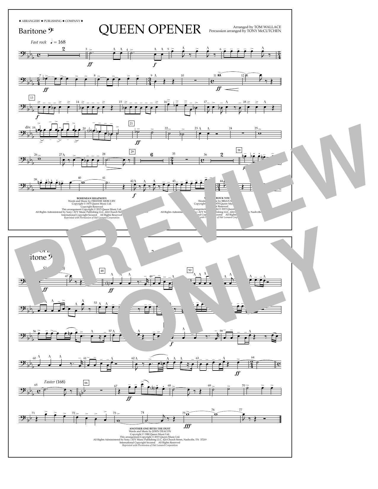 Tom Wallace Queen Opener - Baritone B.C. Sheet Music Notes & Chords for Marching Band - Download or Print PDF