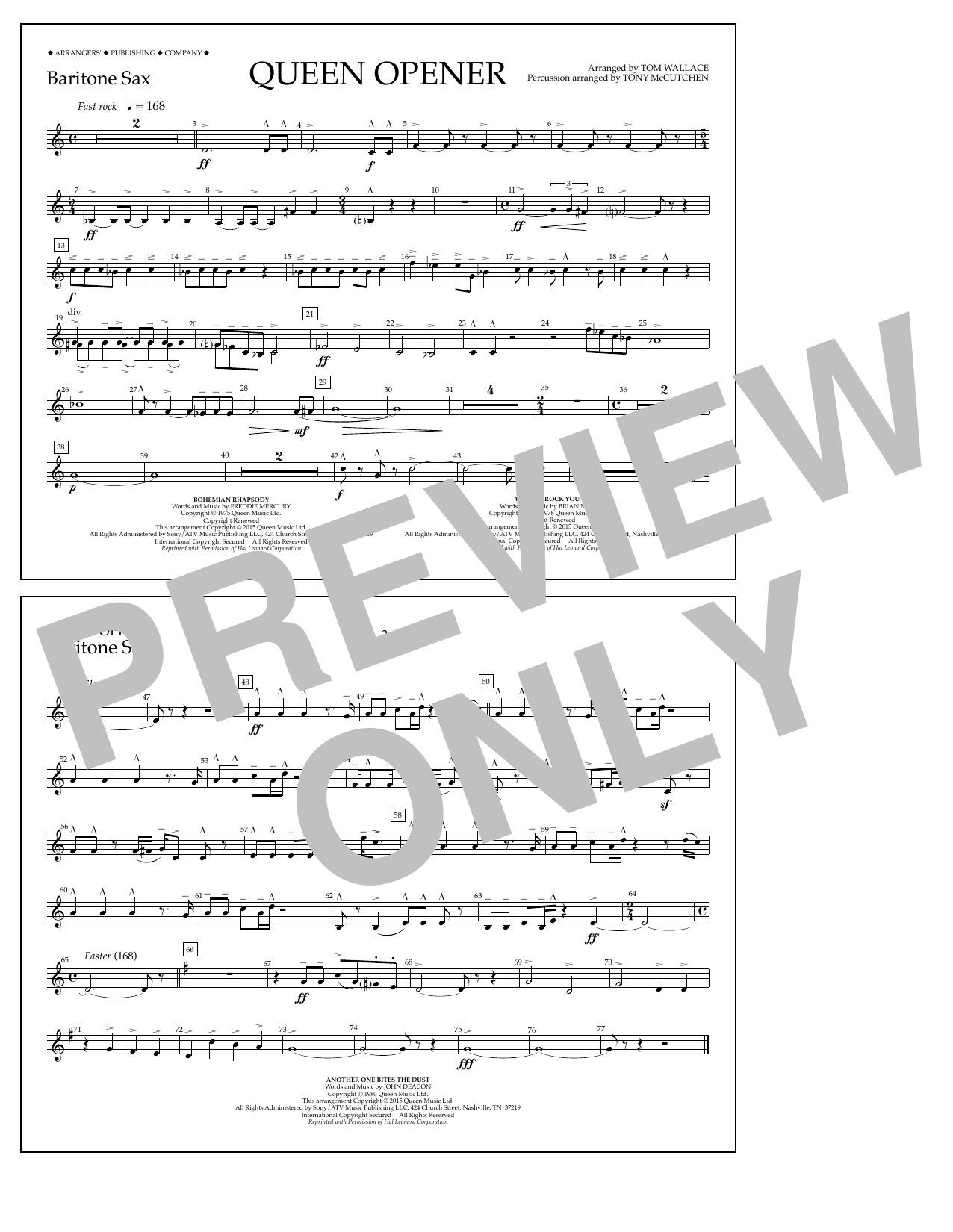 Tom Wallace Queen Opener - Baritone Sax Sheet Music Notes & Chords for Marching Band - Download or Print PDF