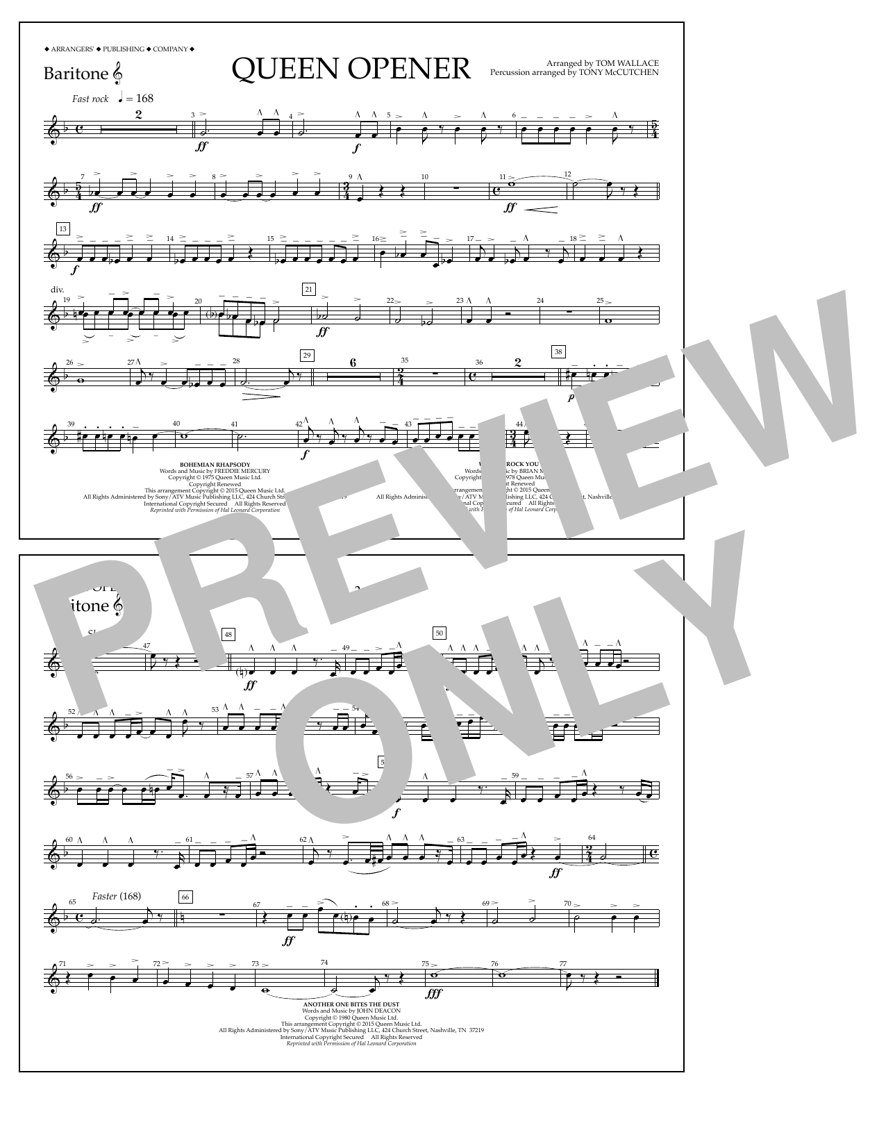 Tom Wallace Queen Opener - Baritone T.C. Sheet Music Notes & Chords for Marching Band - Download or Print PDF