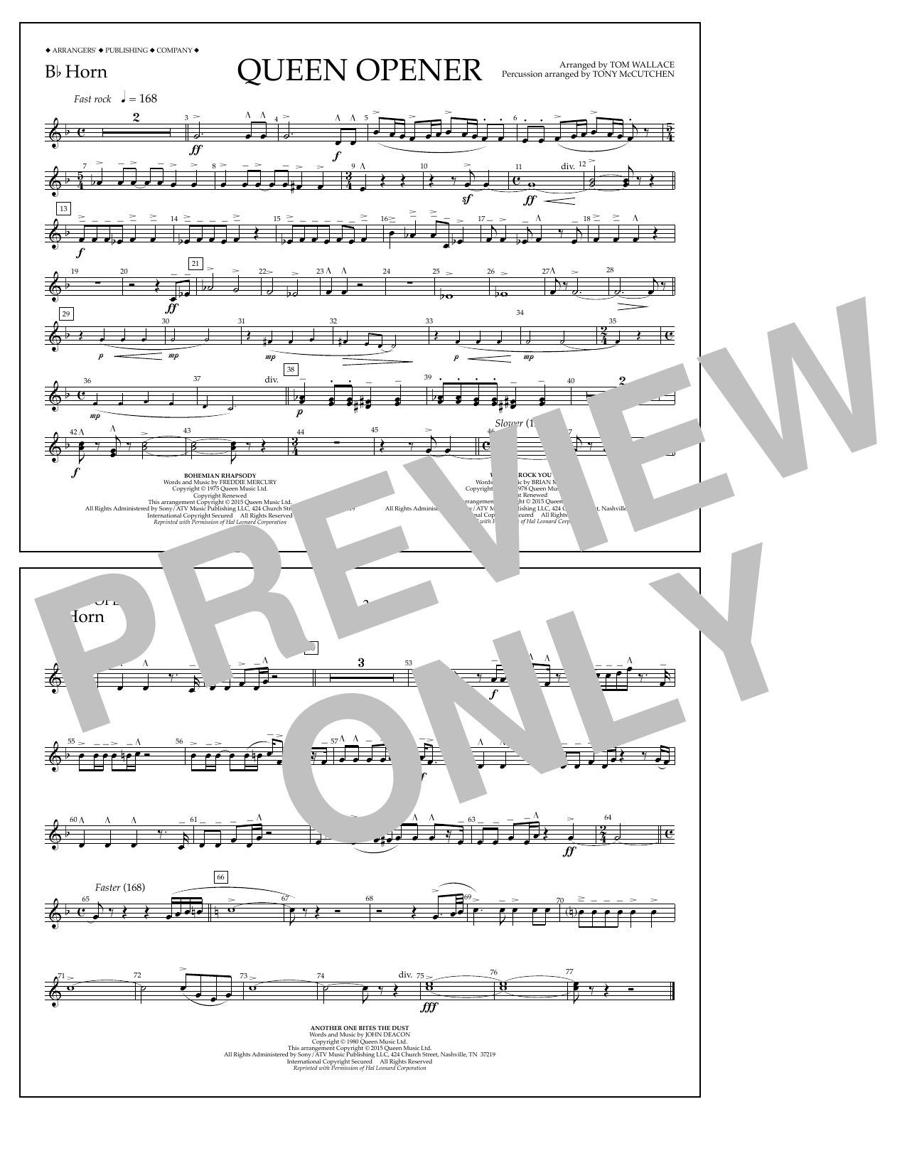 Tom Wallace Queen Opener - Bb Horn Sheet Music Notes & Chords for Marching Band - Download or Print PDF