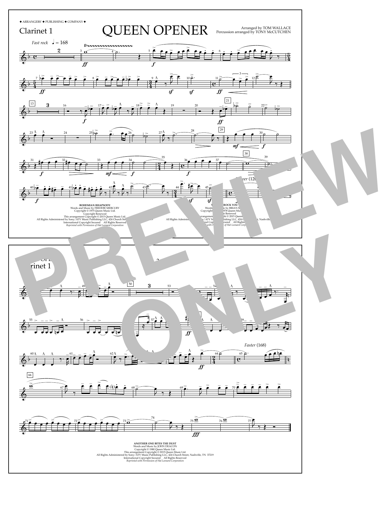 Tom Wallace Queen Opener - Clarinet 1 Sheet Music Notes & Chords for Marching Band - Download or Print PDF
