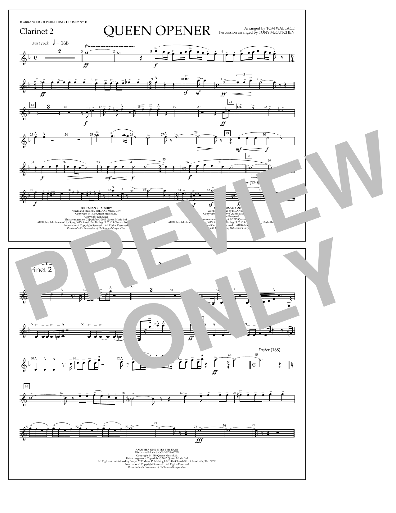 Tom Wallace Queen Opener - Clarinet 2 Sheet Music Notes & Chords for Marching Band - Download or Print PDF
