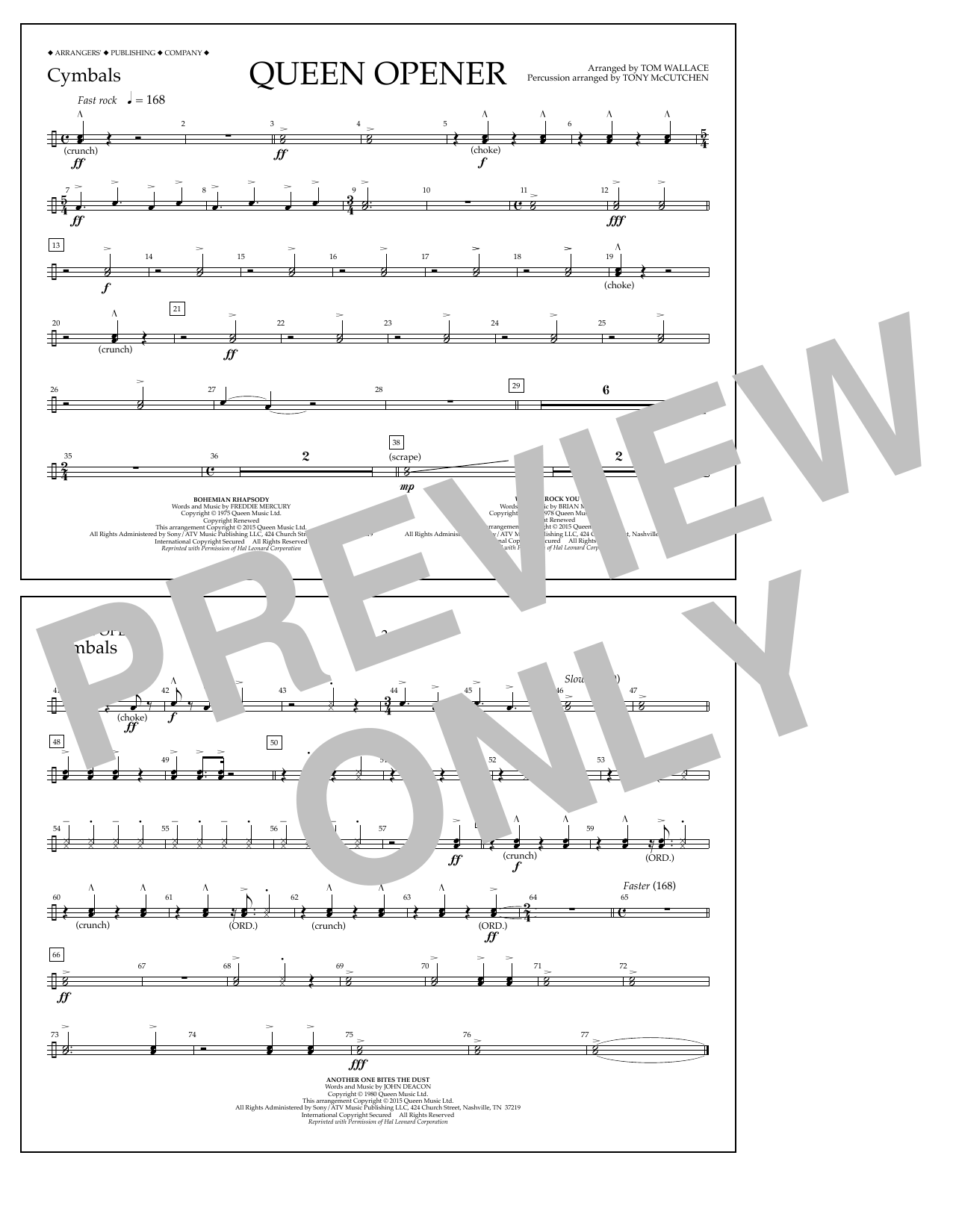 Tom Wallace Queen Opener - Cymbals Sheet Music Notes & Chords for Marching Band - Download or Print PDF