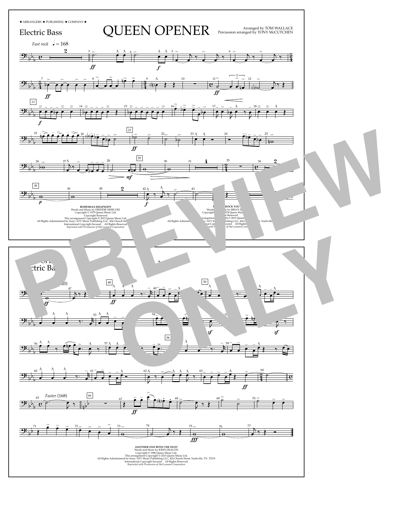 Tom Wallace Queen Opener - Electric Bass Sheet Music Notes & Chords for Marching Band - Download or Print PDF