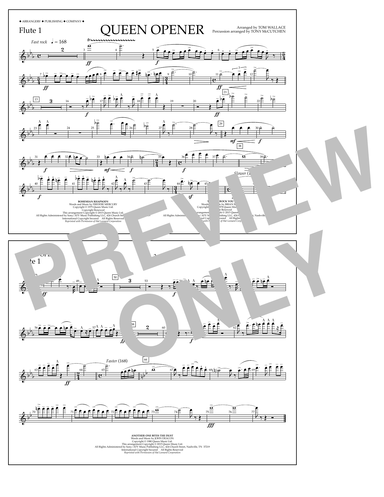 Tom Wallace Queen Opener - Flute 1 Sheet Music Notes & Chords for Marching Band - Download or Print PDF