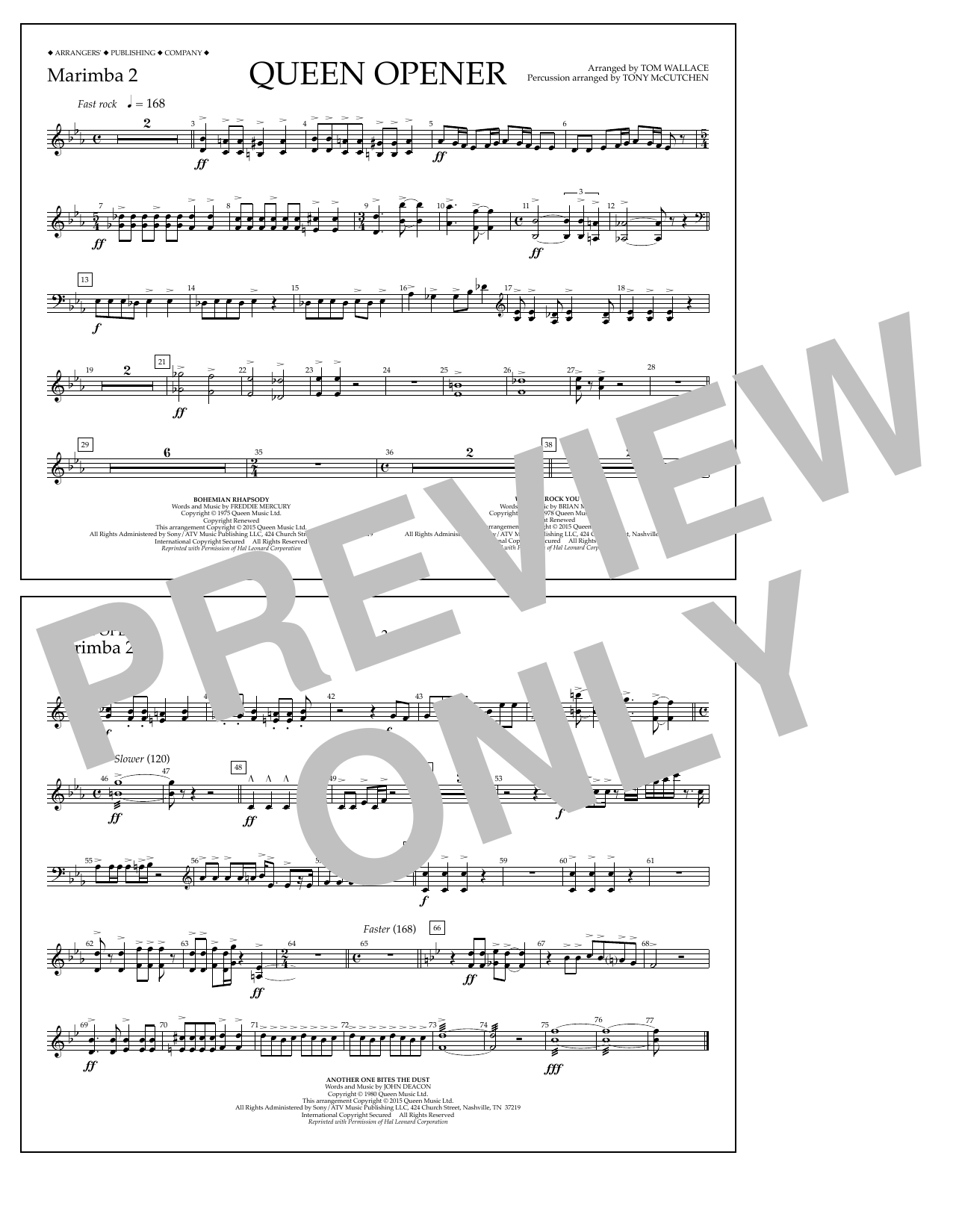 Tom Wallace Queen Opener - Marimba 2 Sheet Music Notes & Chords for Marching Band - Download or Print PDF