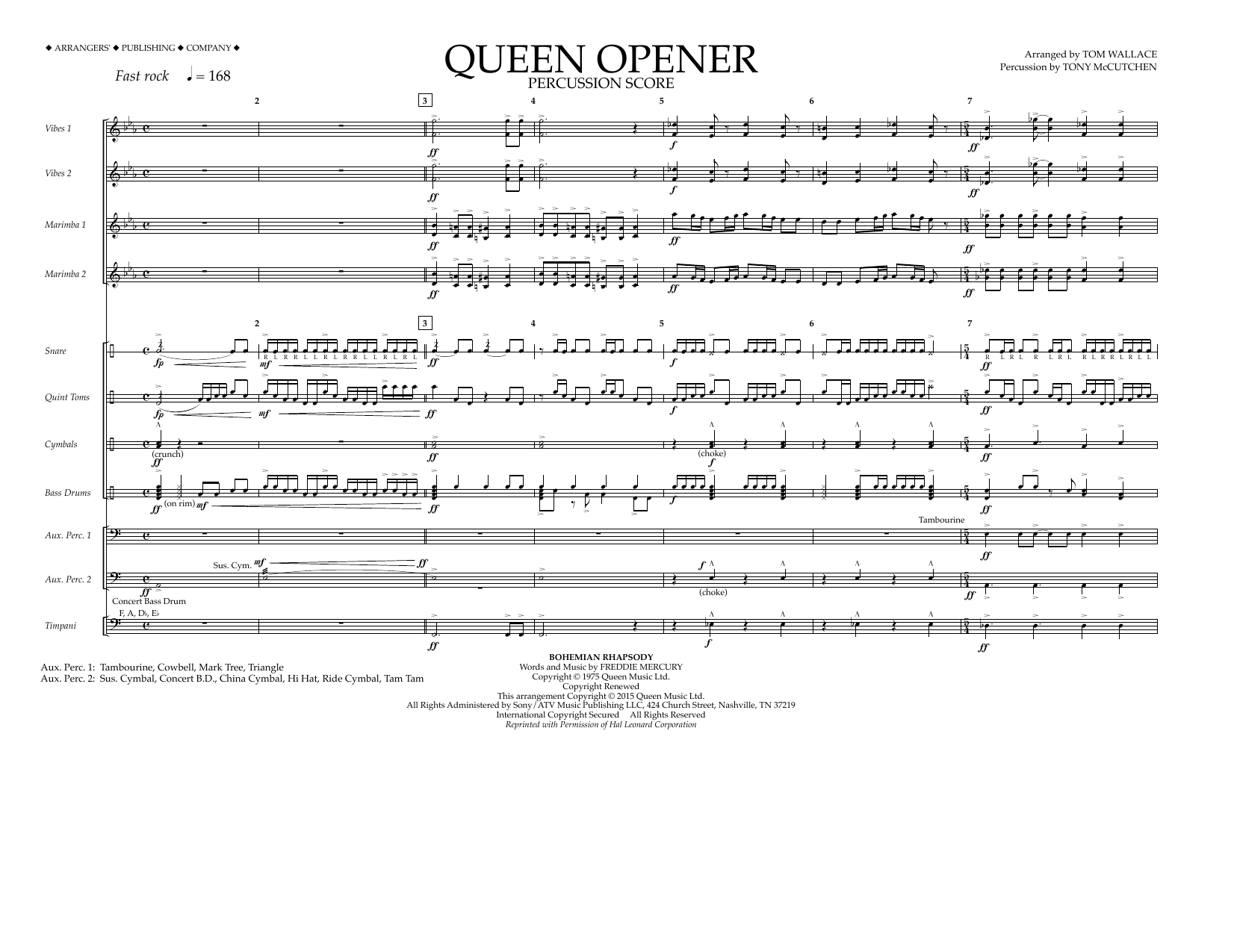 Tom Wallace Queen Opener - Percussion Score Sheet Music Notes & Chords for Marching Band - Download or Print PDF