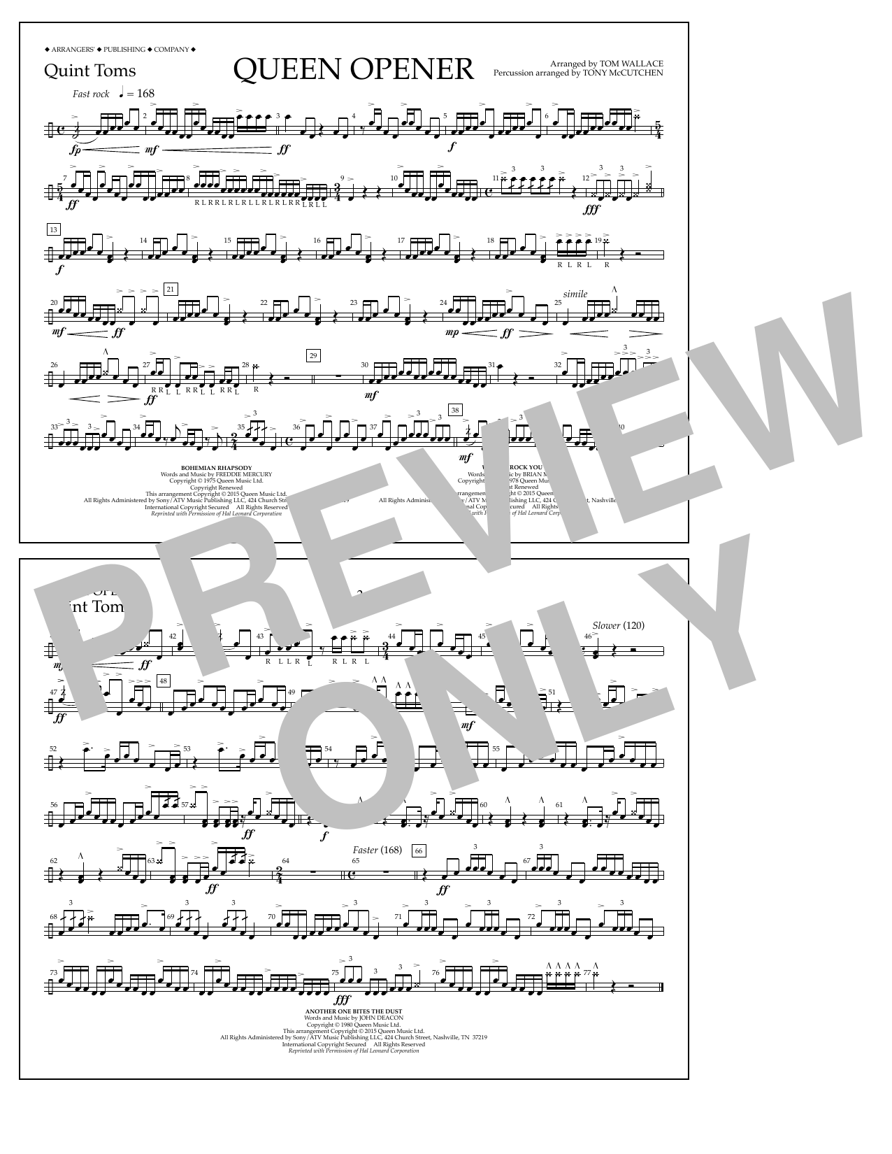 Tom Wallace Queen Opener - Quint-Toms Sheet Music Notes & Chords for Marching Band - Download or Print PDF