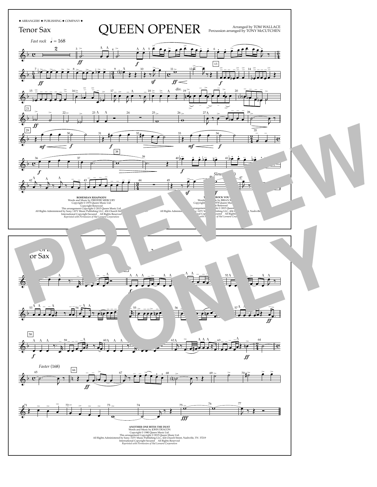 Tom Wallace Queen Opener - Tenor Sax Sheet Music Notes & Chords for Marching Band - Download or Print PDF