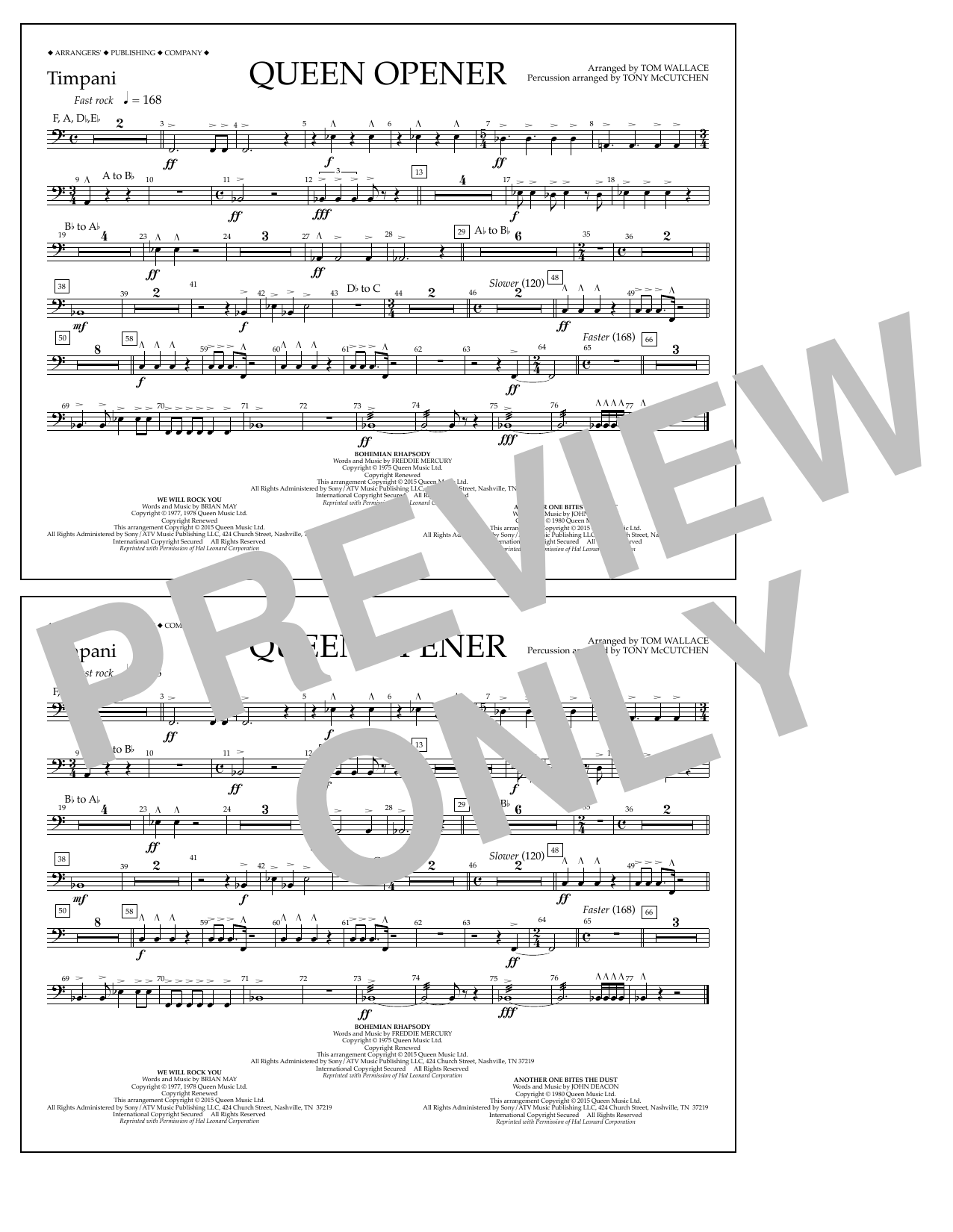Tom Wallace Queen Opener - Timpani Sheet Music Notes & Chords for Marching Band - Download or Print PDF