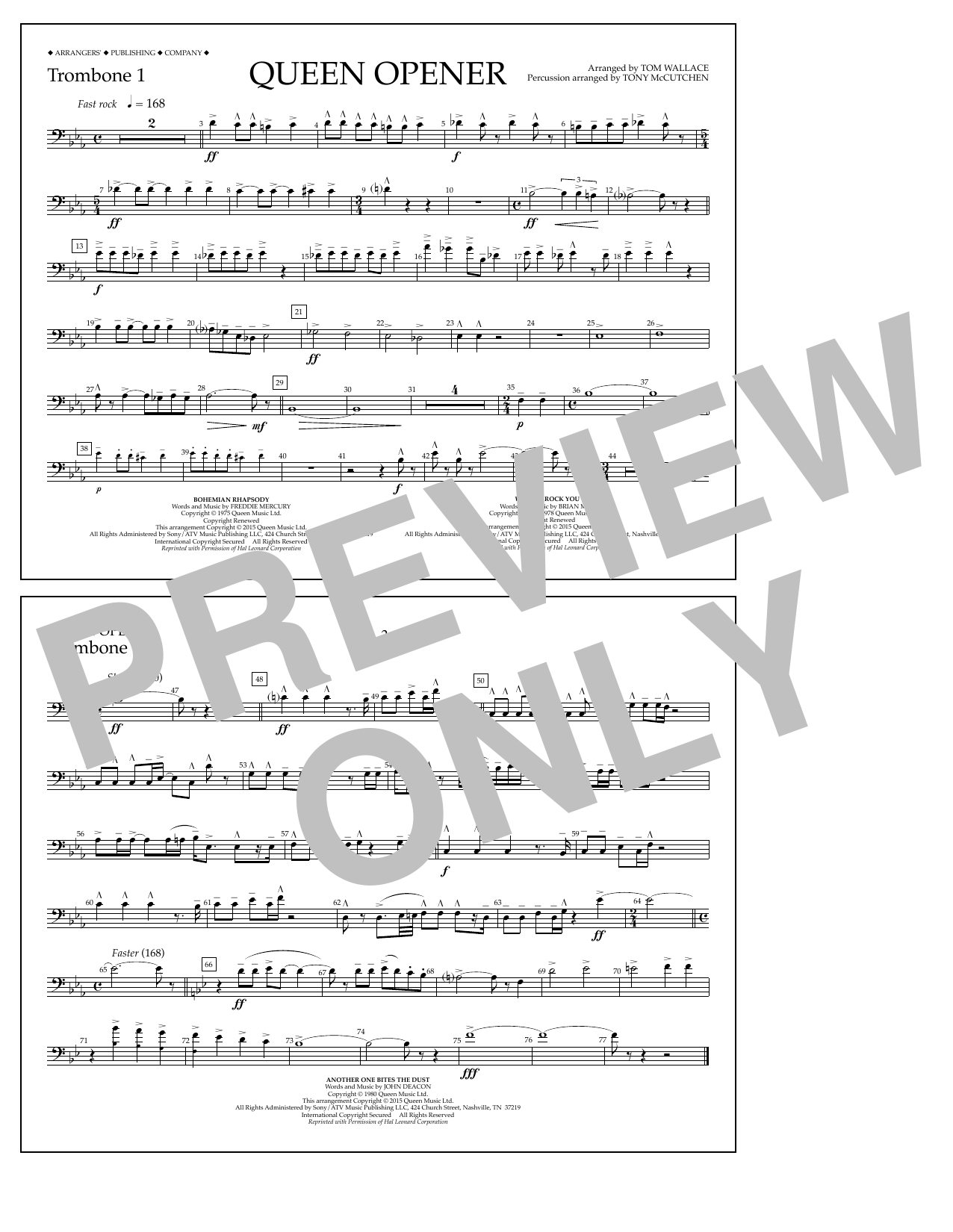 Tom Wallace Queen Opener - Trombone 1 Sheet Music Notes & Chords for Marching Band - Download or Print PDF
