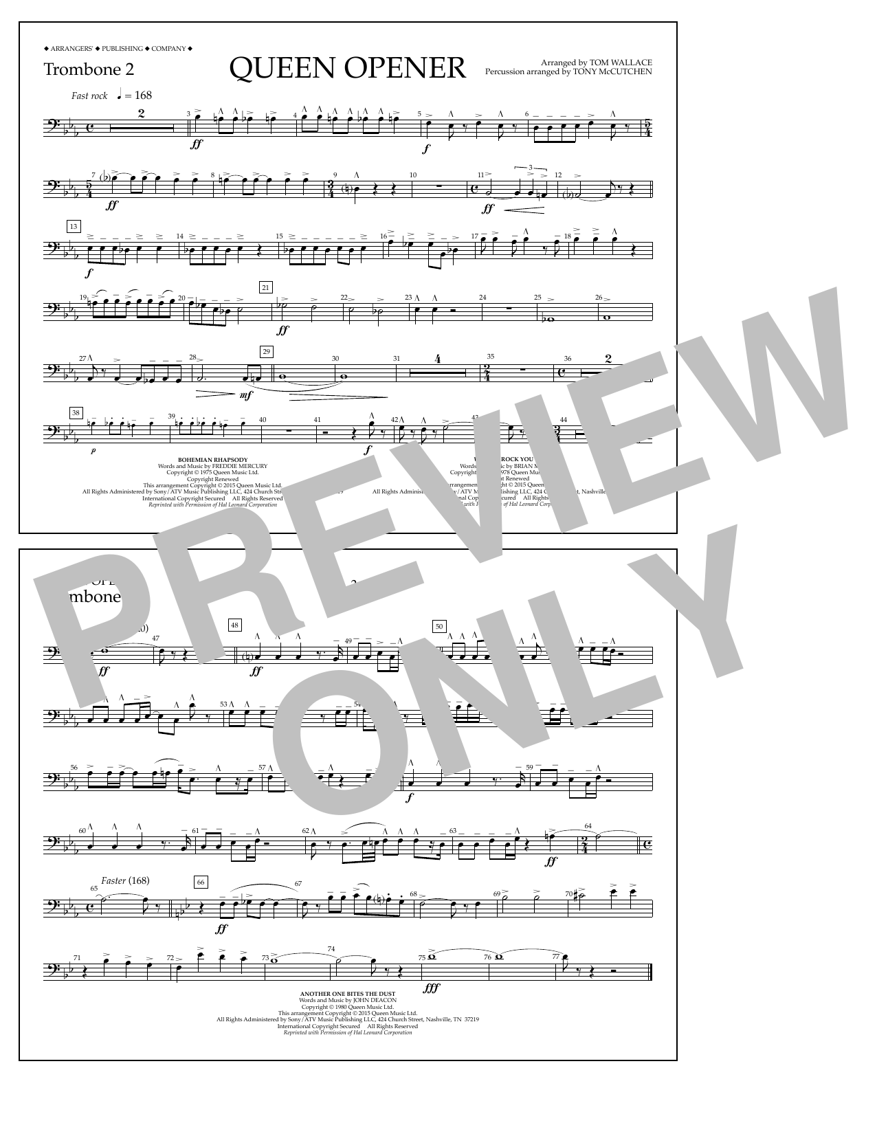 Tom Wallace Queen Opener - Trombone 2 Sheet Music Notes & Chords for Marching Band - Download or Print PDF