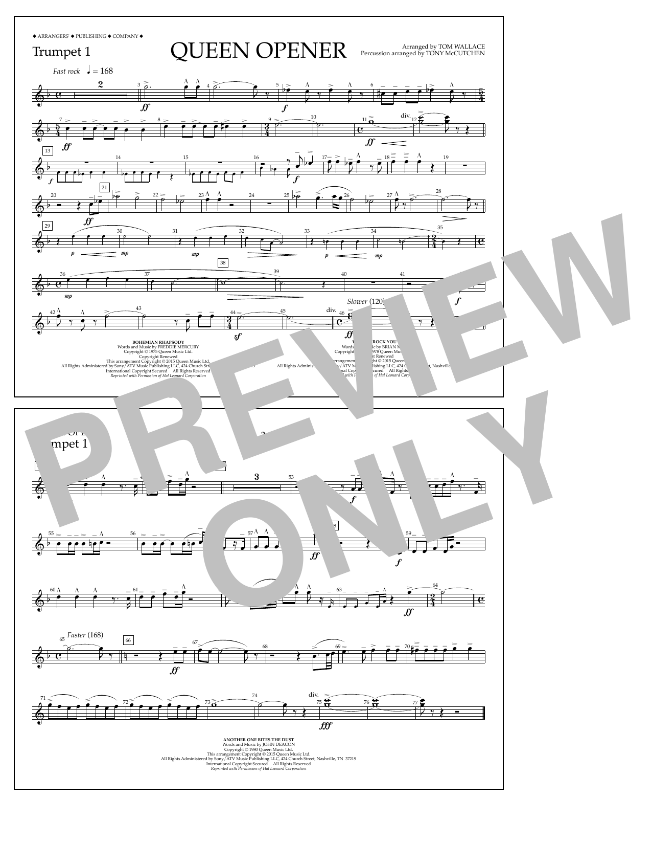 Tom Wallace Queen Opener - Trumpet 1 Sheet Music Notes & Chords for Marching Band - Download or Print PDF