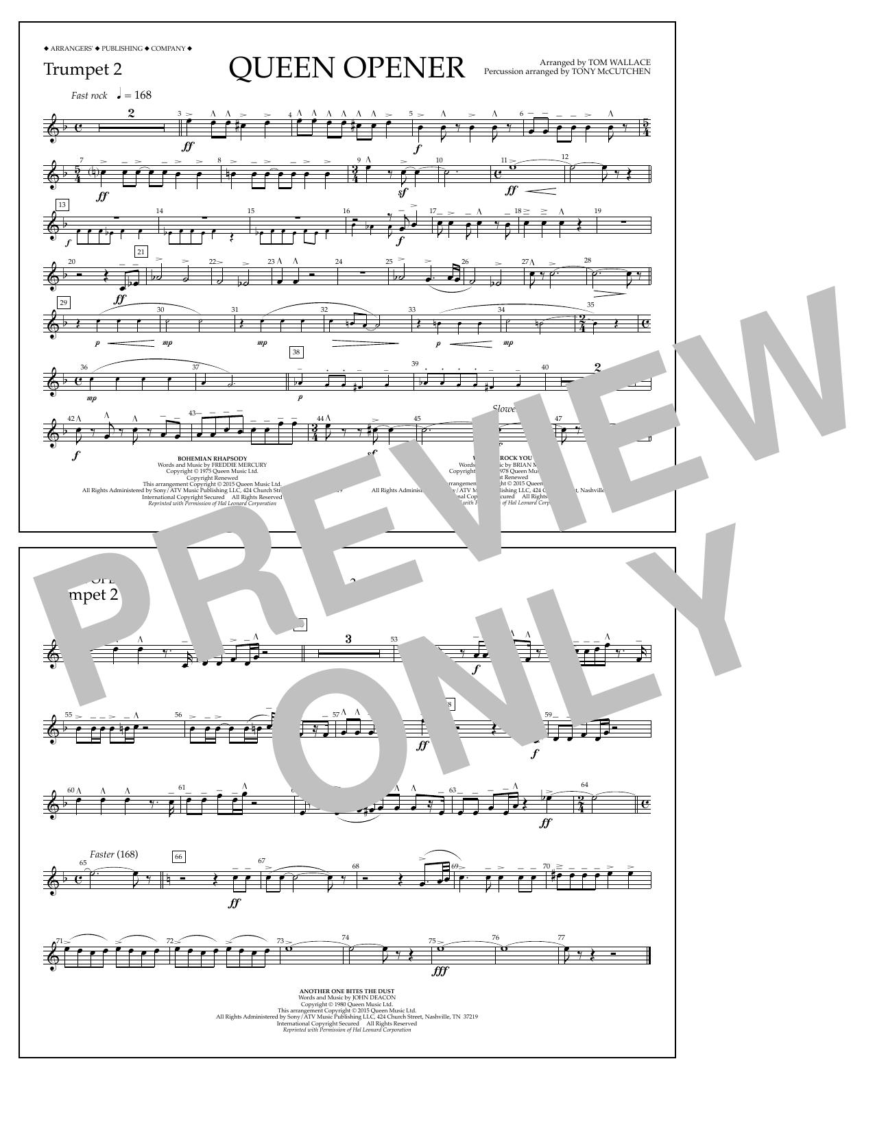 Tom Wallace Queen Opener - Trumpet 2 Sheet Music Notes & Chords for Marching Band - Download or Print PDF