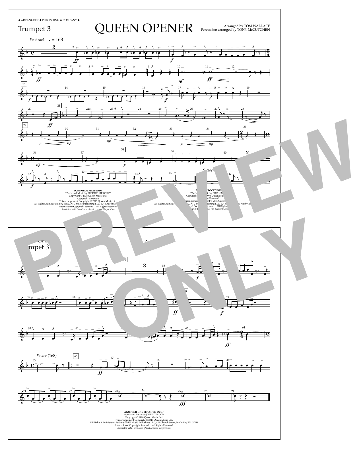 Tom Wallace Queen Opener - Trumpet 3 Sheet Music Notes & Chords for Marching Band - Download or Print PDF