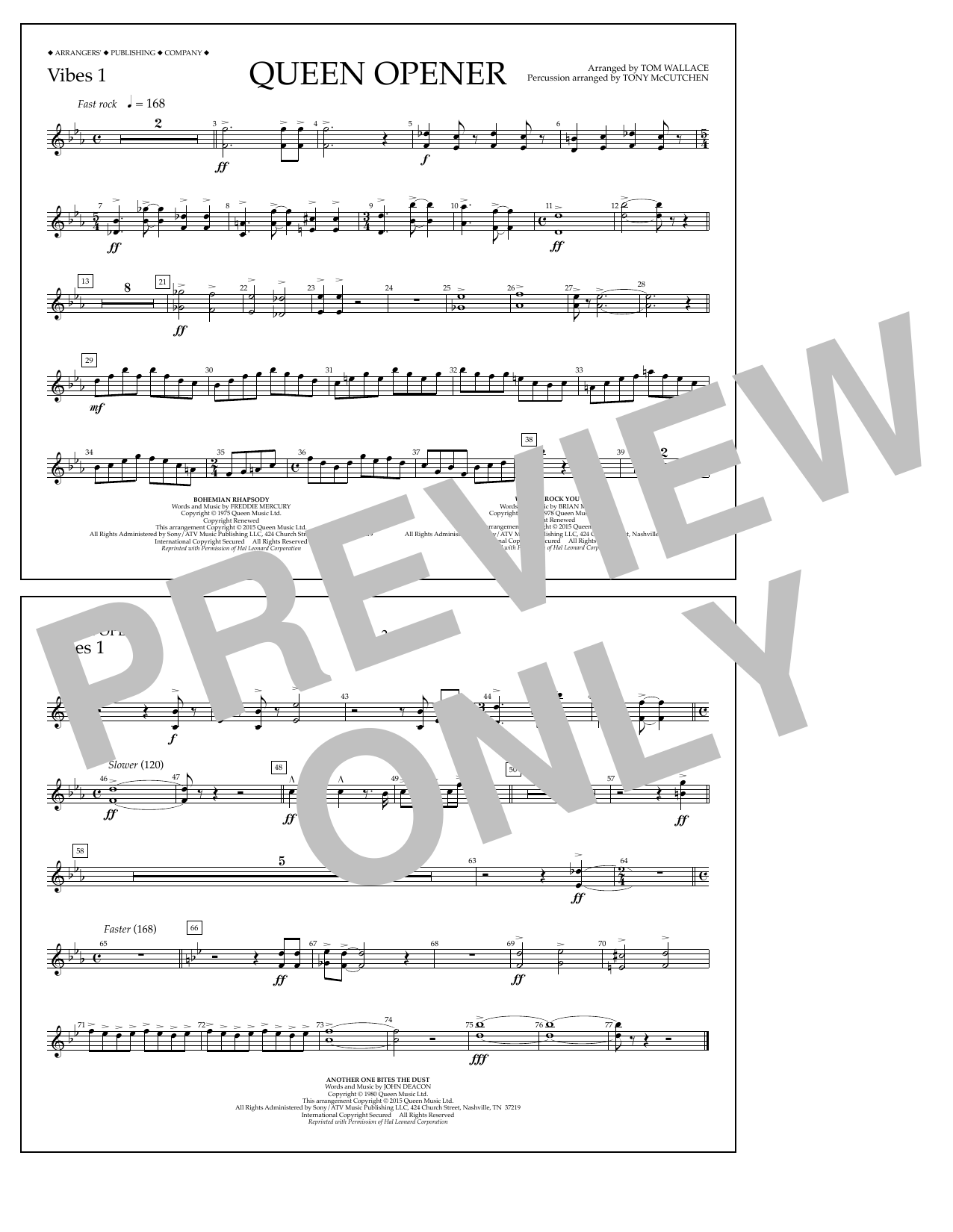 Tom Wallace Queen Opener - Vibes 1 Sheet Music Notes & Chords for Marching Band - Download or Print PDF