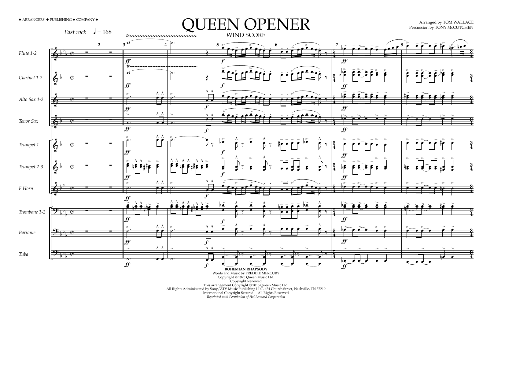 Tom Wallace Queen Opener - Wind Score Sheet Music Notes & Chords for Marching Band - Download or Print PDF