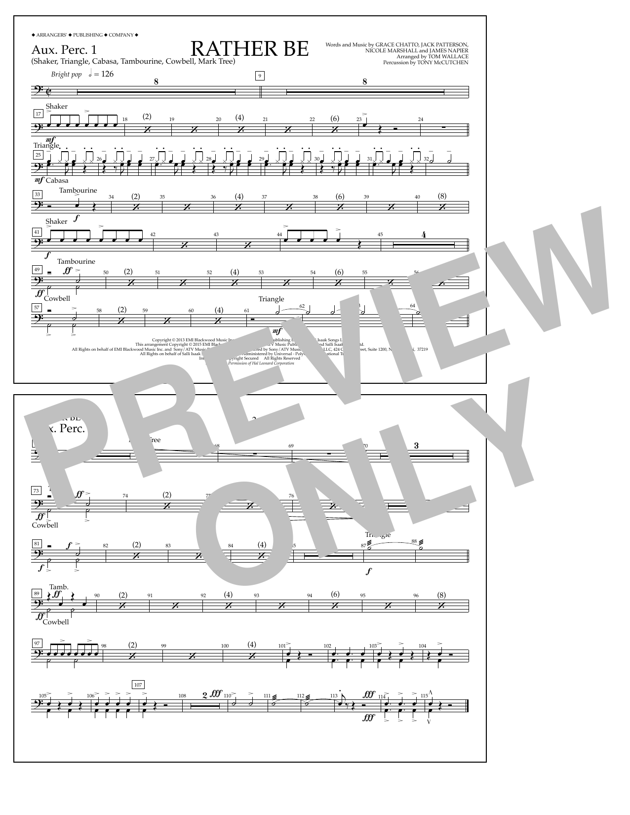 Tom Wallace Rather Be - Aux. Perc. 1 Sheet Music Notes & Chords for Marching Band - Download or Print PDF