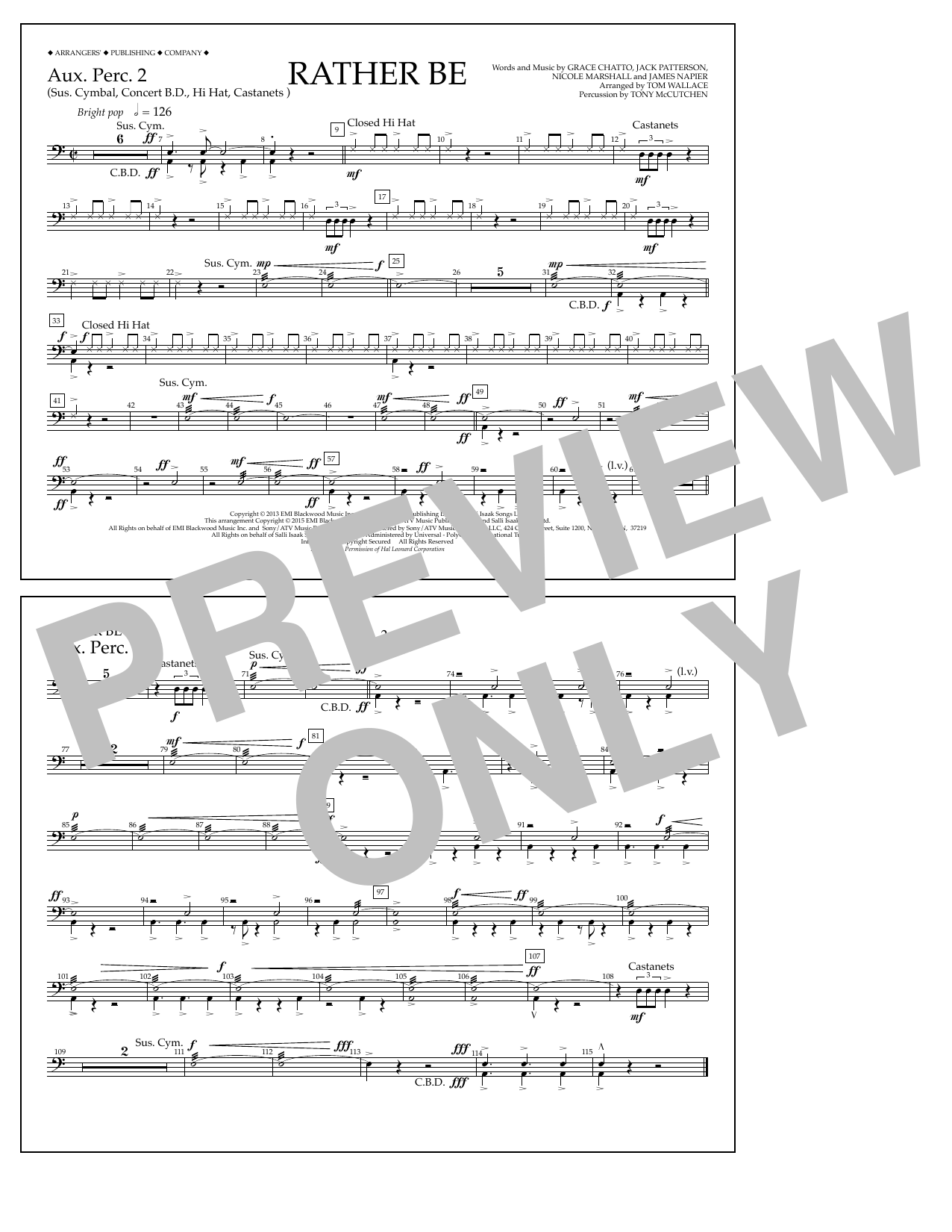Tom Wallace Rather Be - Aux. Perc. 2 Sheet Music Notes & Chords for Marching Band - Download or Print PDF