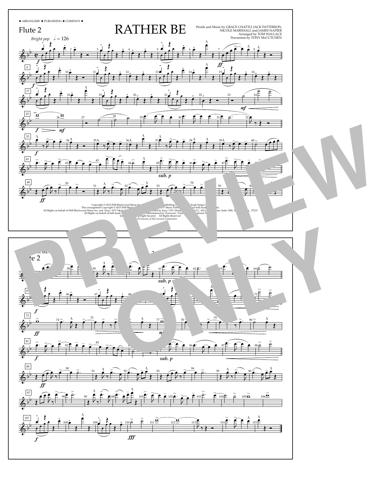 Tom Wallace Rather Be - Flute 2 Sheet Music Notes & Chords for Marching Band - Download or Print PDF