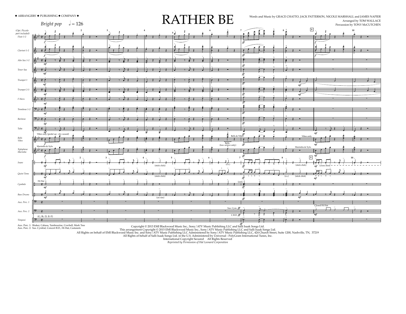 Tom Wallace Rather Be - Full Score Sheet Music Notes & Chords for Marching Band - Download or Print PDF