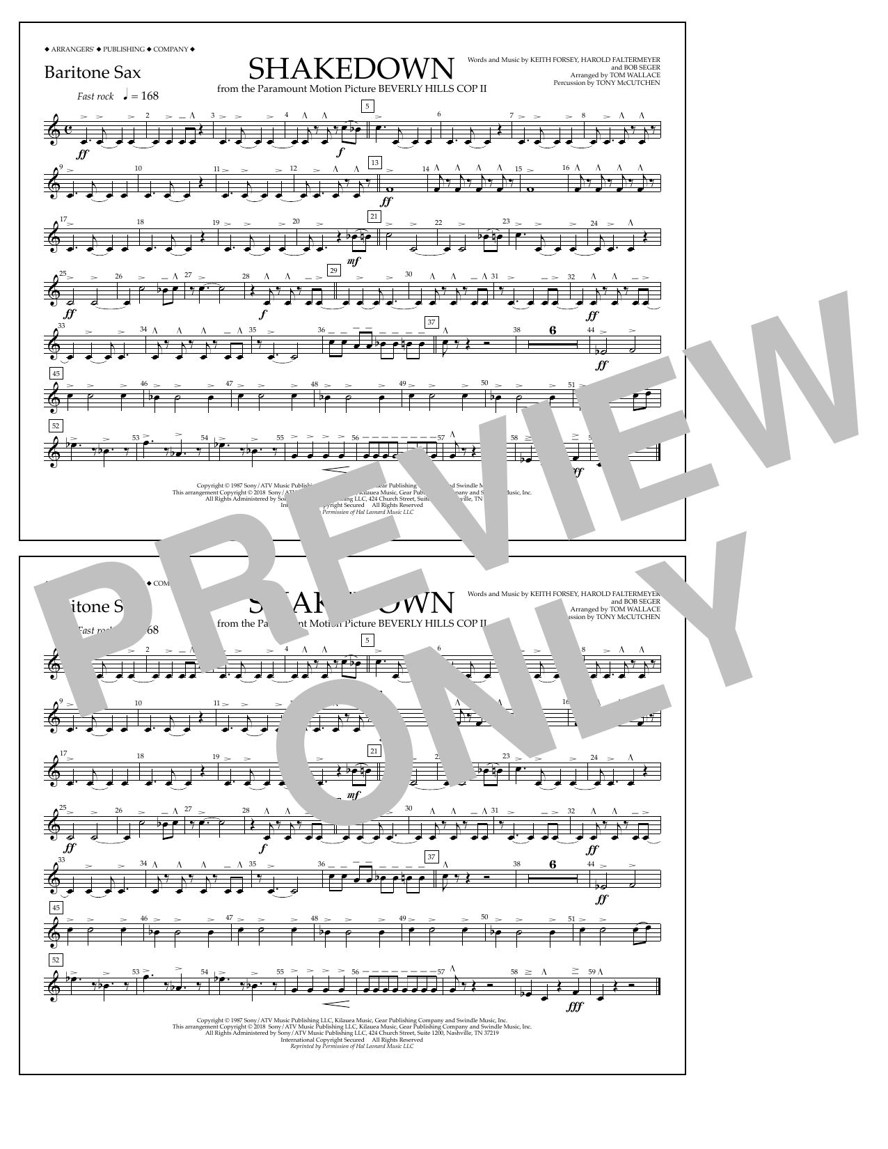 Tom Wallace Shakedown - Baritone Sax Sheet Music Notes & Chords for Marching Band - Download or Print PDF