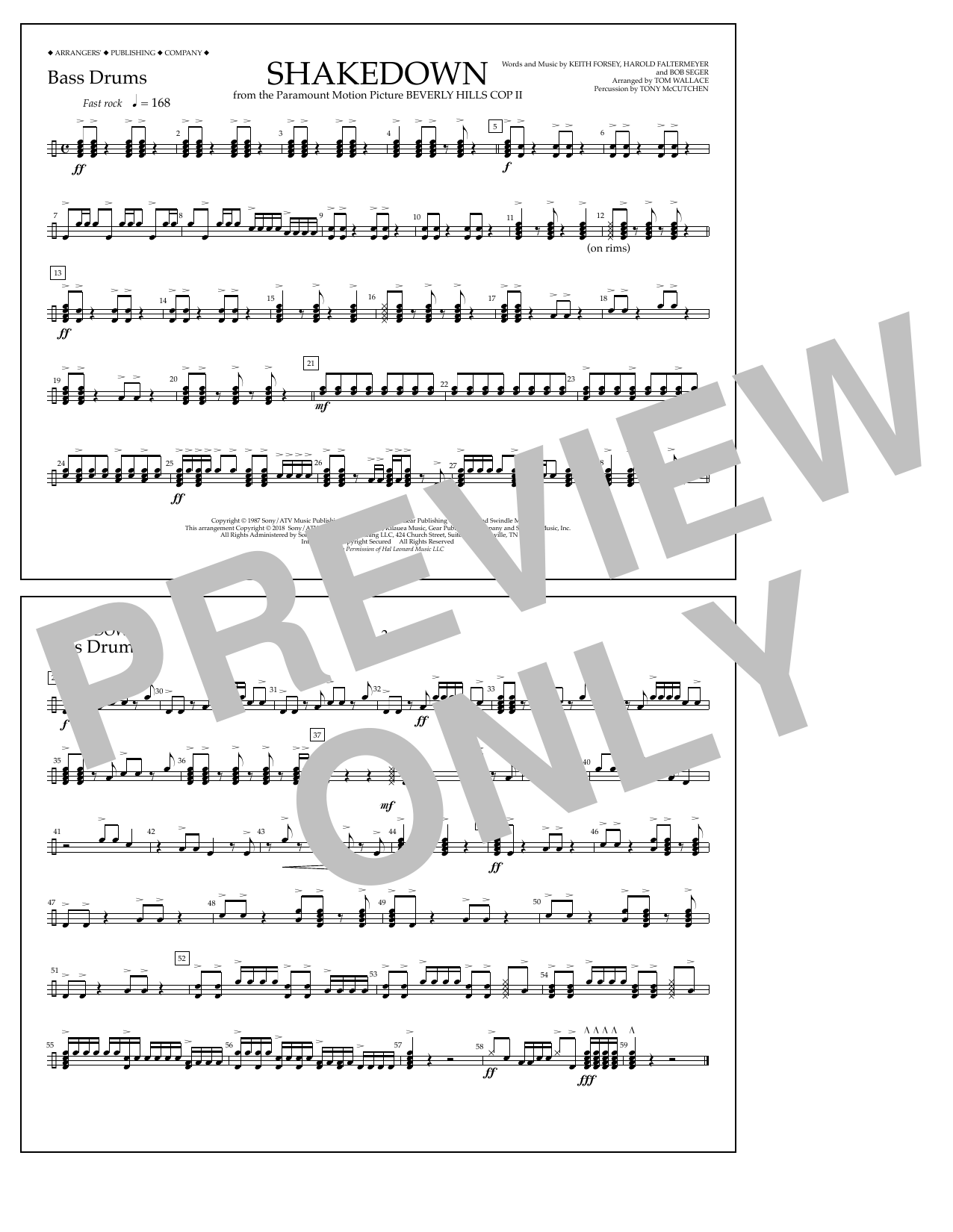 Tom Wallace Shakedown - Bass Drums Sheet Music Notes & Chords for Marching Band - Download or Print PDF