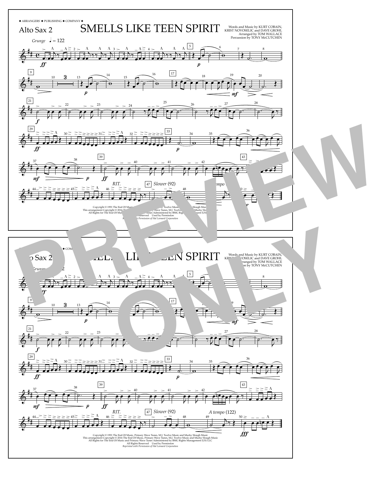 Tom Wallace Smells Like Teen Spirit - Alto Sax 2 Sheet Music Notes & Chords for Marching Band - Download or Print PDF