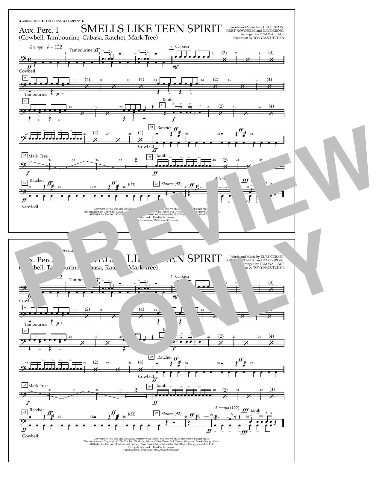 Tom Wallace Smells Like Teen Spirit - Aux. Perc. 1 Sheet Music Notes & Chords for Marching Band - Download or Print PDF