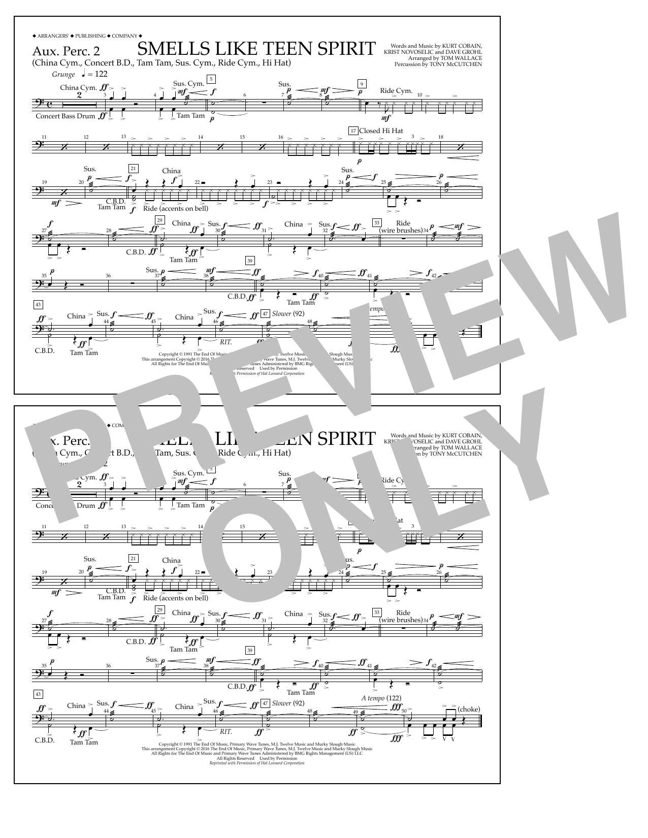 Tom Wallace Smells Like Teen Spirit - Aux. Perc. 2 Sheet Music Notes & Chords for Marching Band - Download or Print PDF