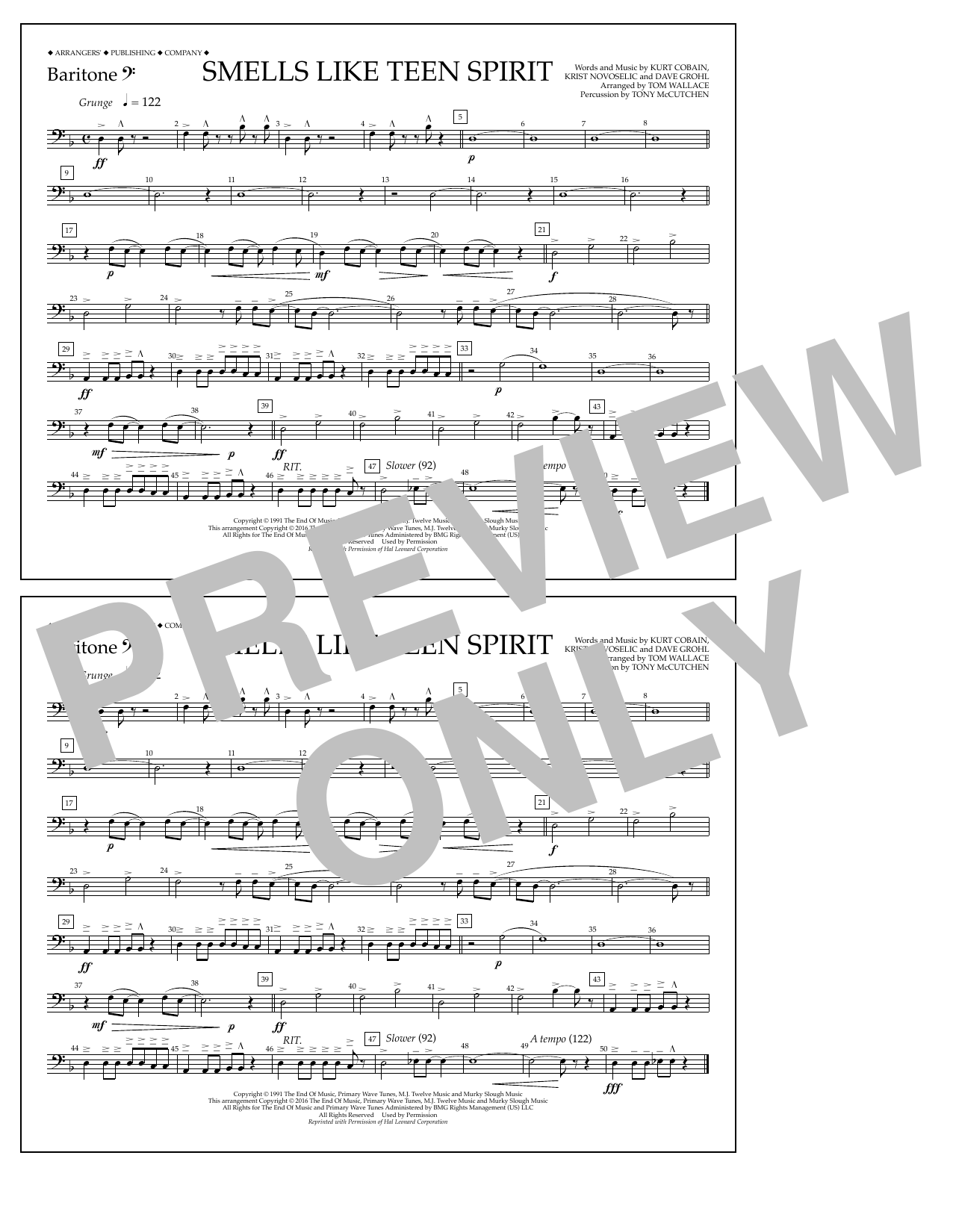 Tom Wallace Smells Like Teen Spirit - Baritone B.C. Sheet Music Notes & Chords for Marching Band - Download or Print PDF