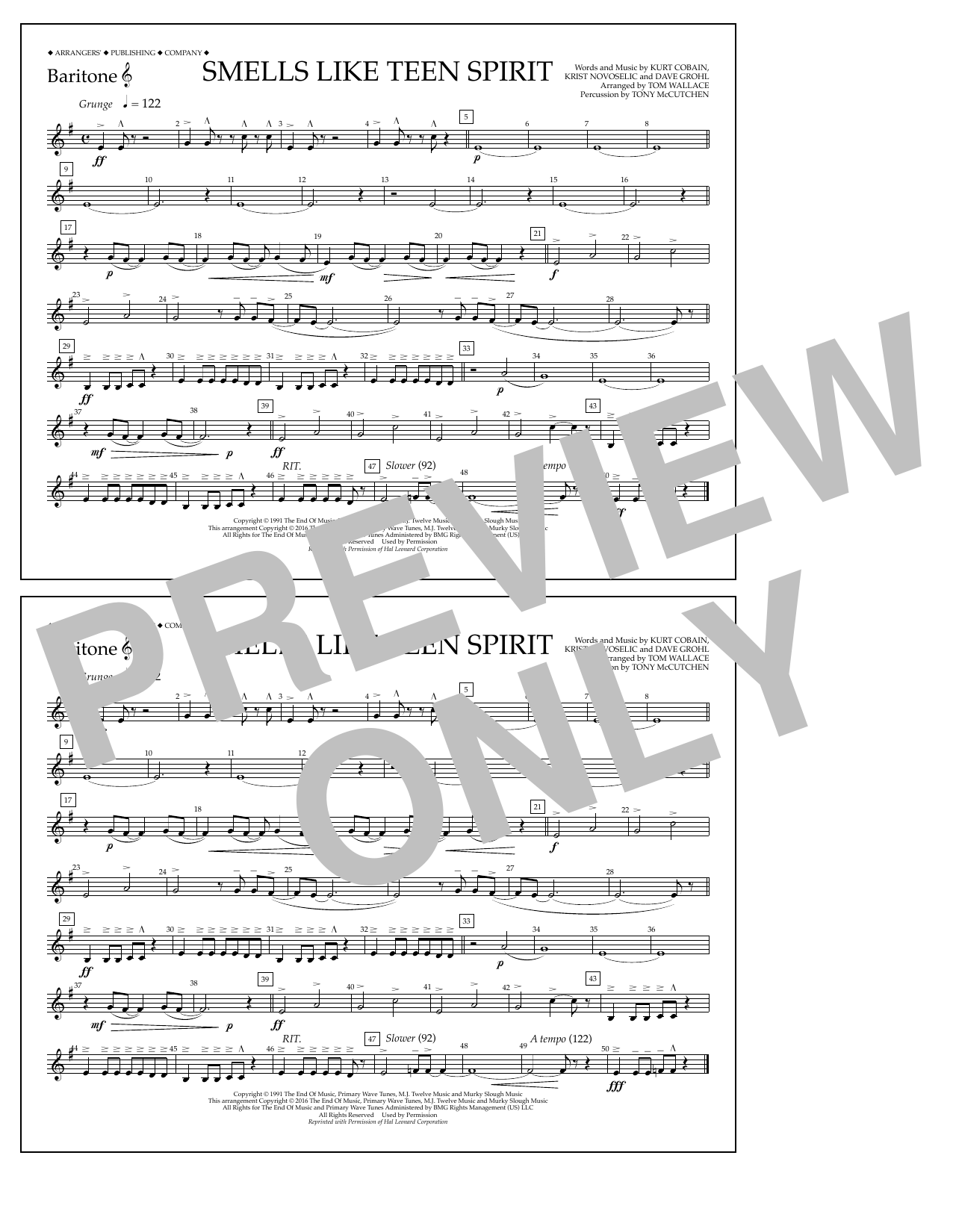 Tom Wallace Smells Like Teen Spirit - Baritone T.C. Sheet Music Notes & Chords for Marching Band - Download or Print PDF