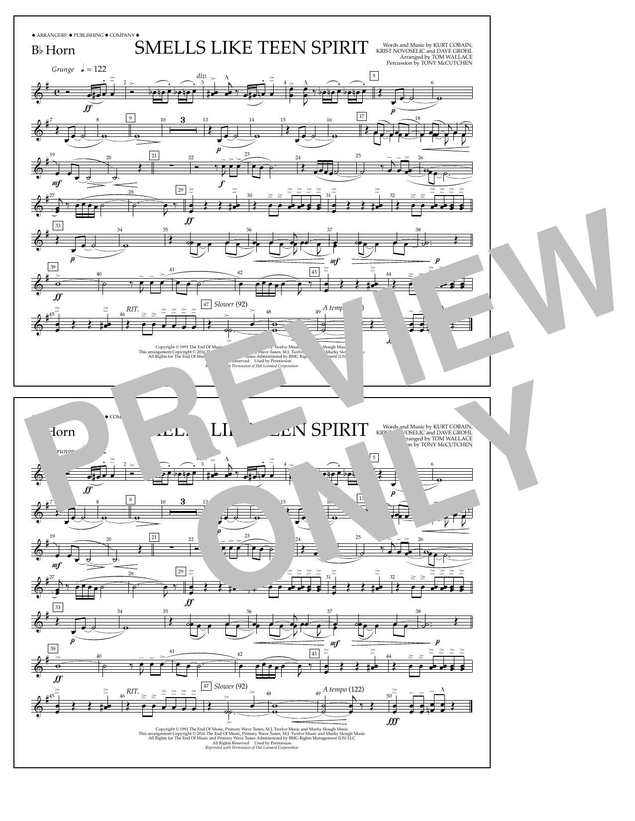 Tom Wallace Smells Like Teen Spirit - Bb Horn Sheet Music Notes & Chords for Marching Band - Download or Print PDF