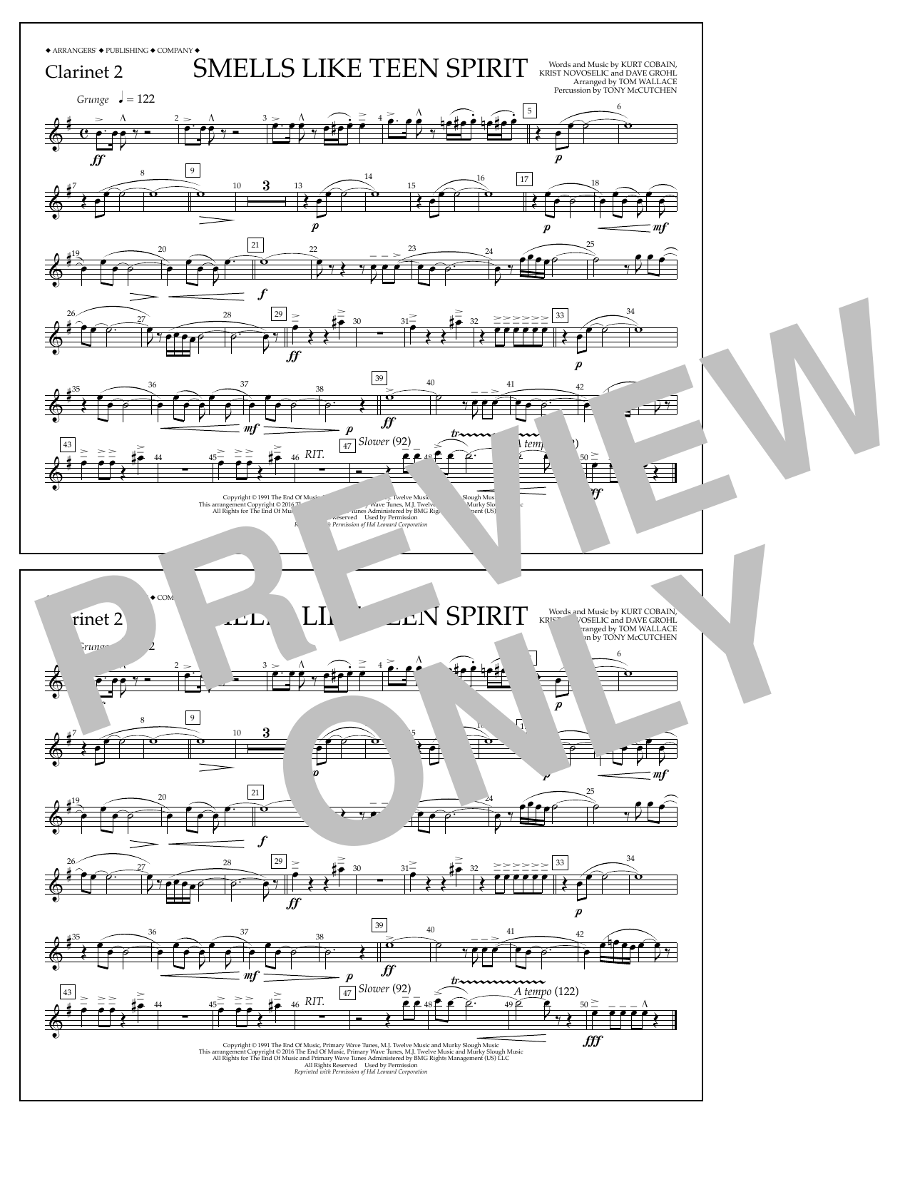 Tom Wallace Smells Like Teen Spirit - Clarinet 2 Sheet Music Notes & Chords for Marching Band - Download or Print PDF