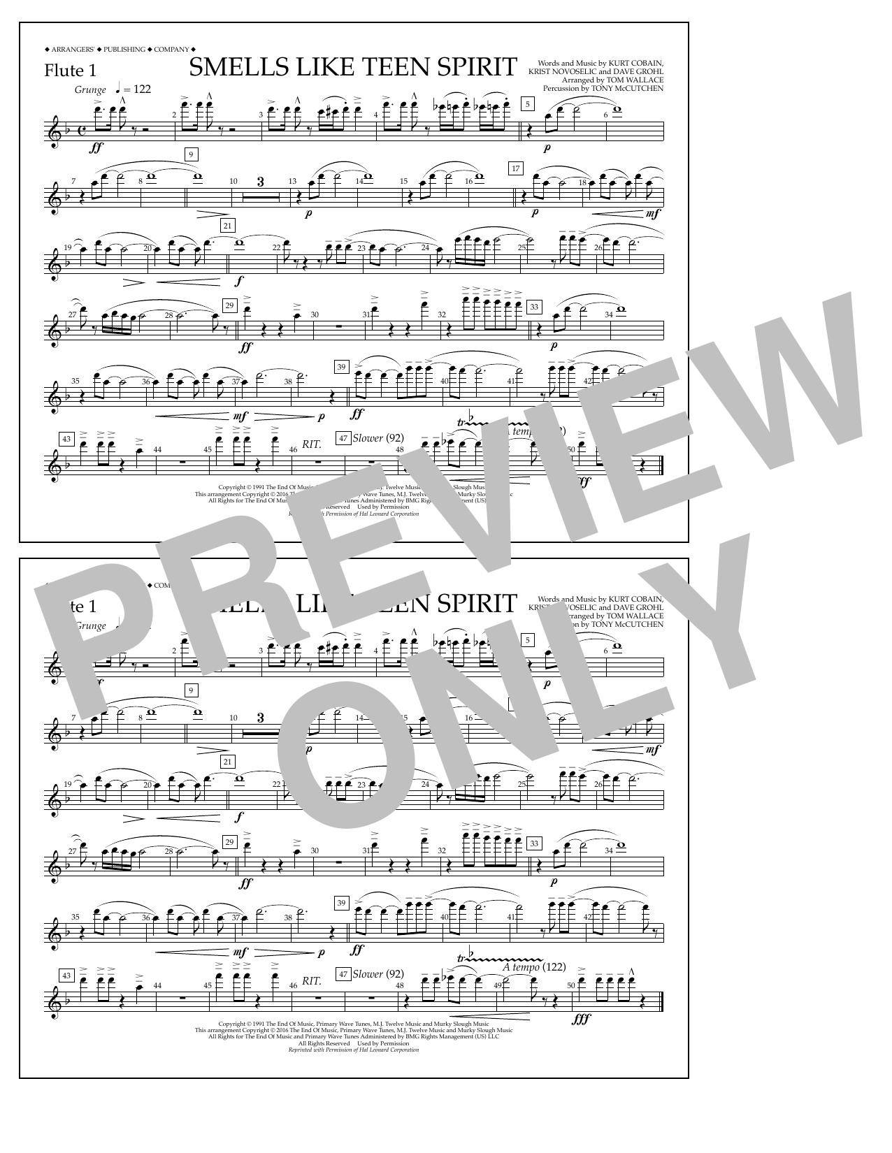 Tom Wallace Smells Like Teen Spirit - Flute 1 Sheet Music Notes & Chords for Marching Band - Download or Print PDF