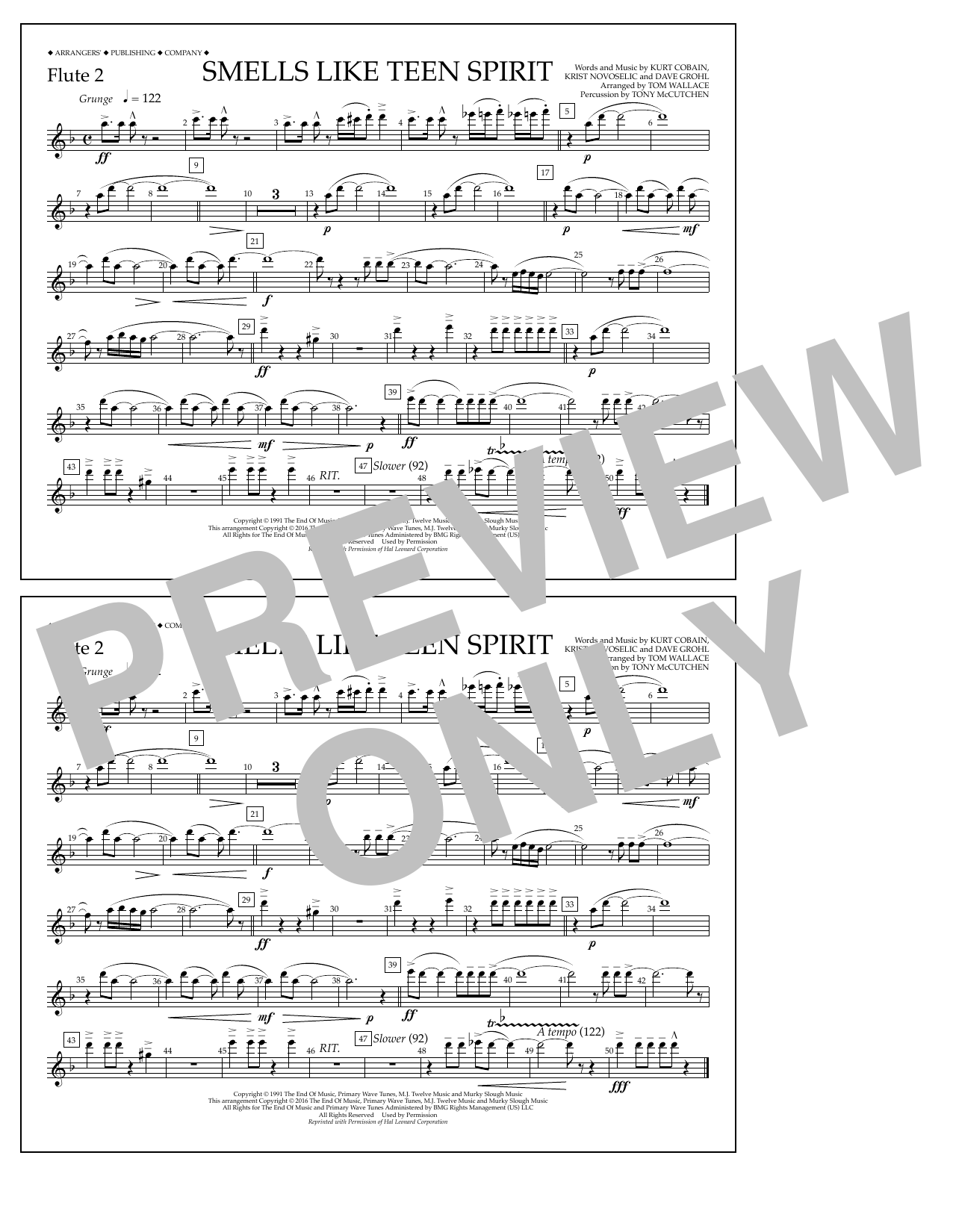 Tom Wallace Smells Like Teen Spirit - Flute 2 Sheet Music Notes & Chords for Marching Band - Download or Print PDF