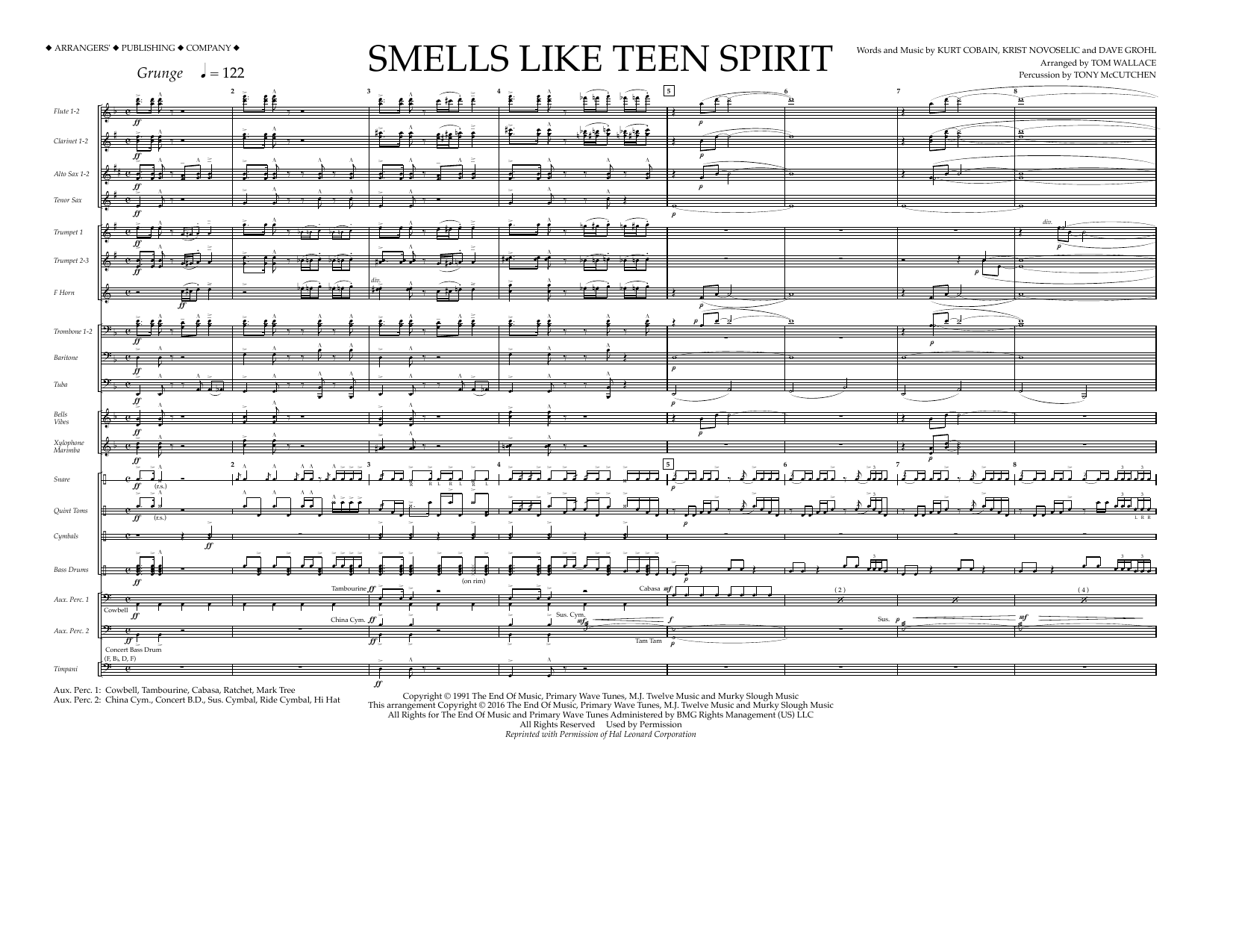 Tom Wallace Smells Like Teen Spirit - Full Score Sheet Music Notes & Chords for Marching Band - Download or Print PDF