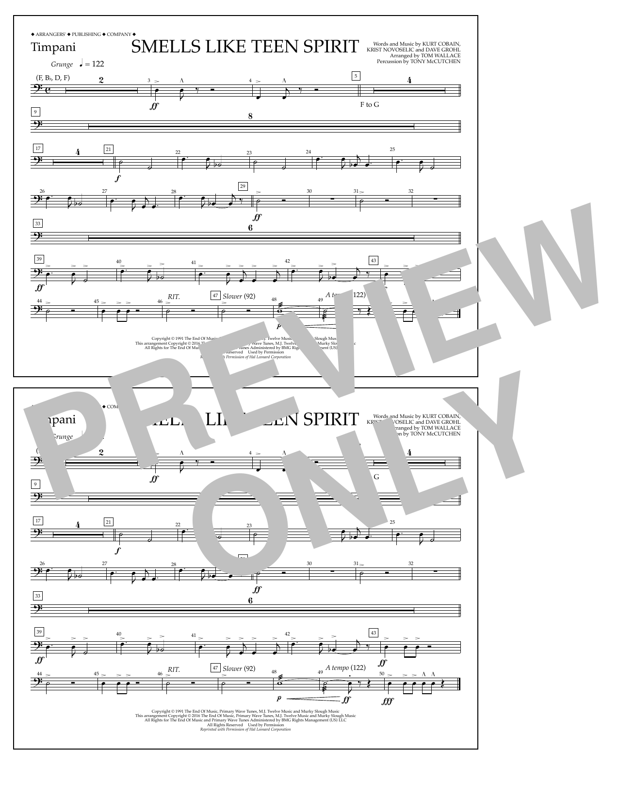 Tom Wallace Smells Like Teen Spirit - Timpani Sheet Music Notes & Chords for Marching Band - Download or Print PDF