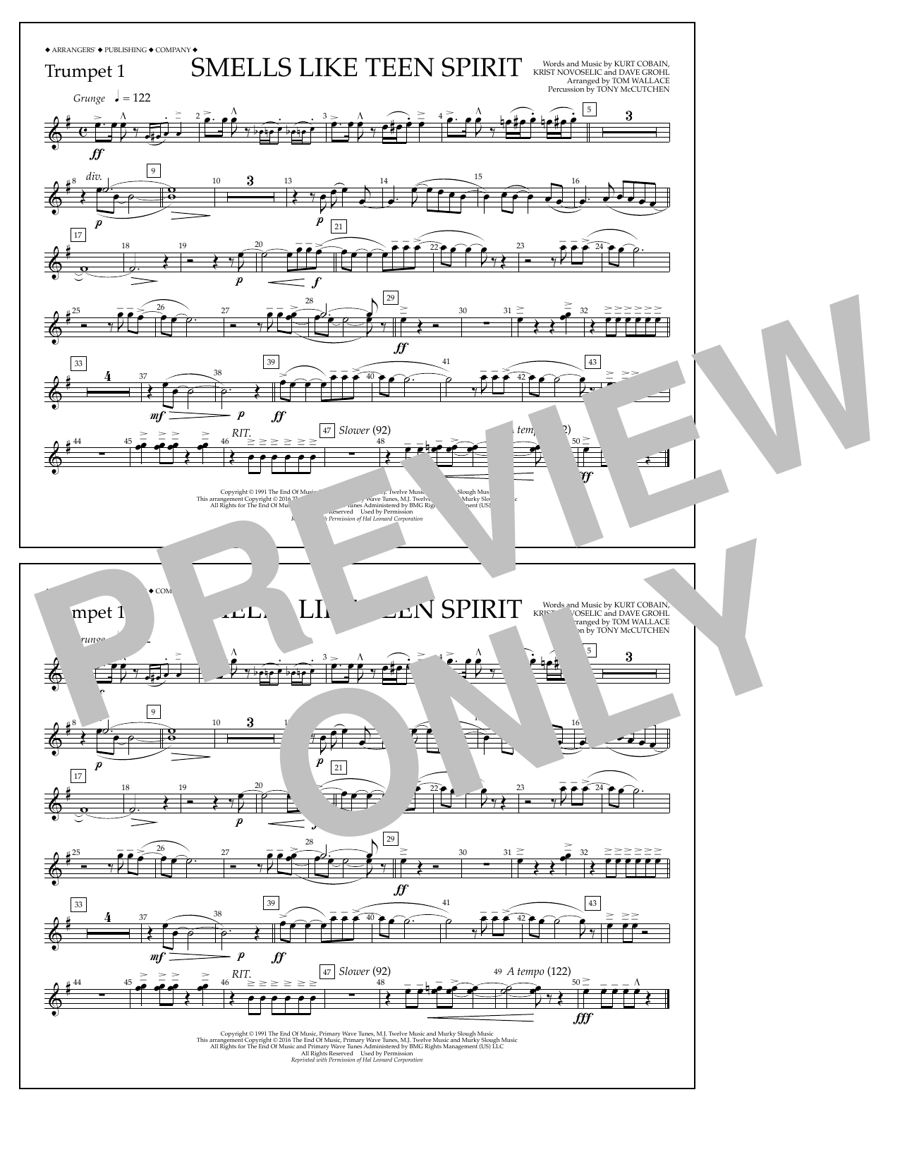 Tom Wallace Smells Like Teen Spirit - Trumpet 1 Sheet Music Notes & Chords for Marching Band - Download or Print PDF