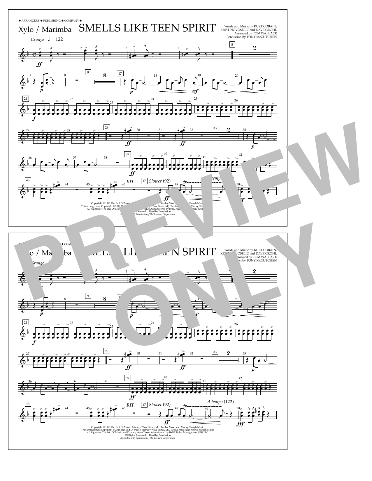 Tom Wallace Smells Like Teen Spirit - Xylophone/Marimba Sheet Music Notes & Chords for Marching Band - Download or Print PDF