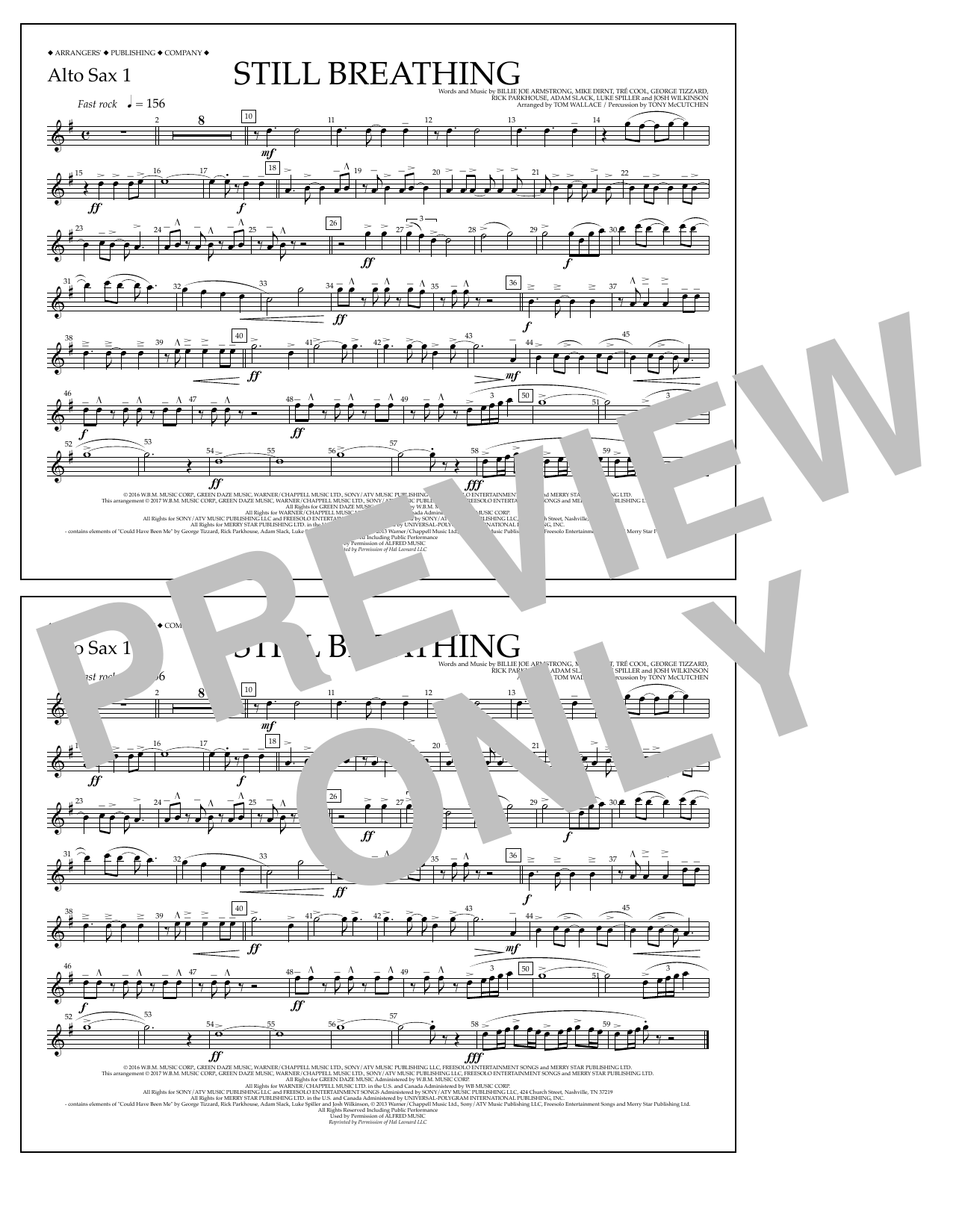 Tom Wallace Still Breathing - Alto Sax 1 Sheet Music Notes & Chords for Marching Band - Download or Print PDF