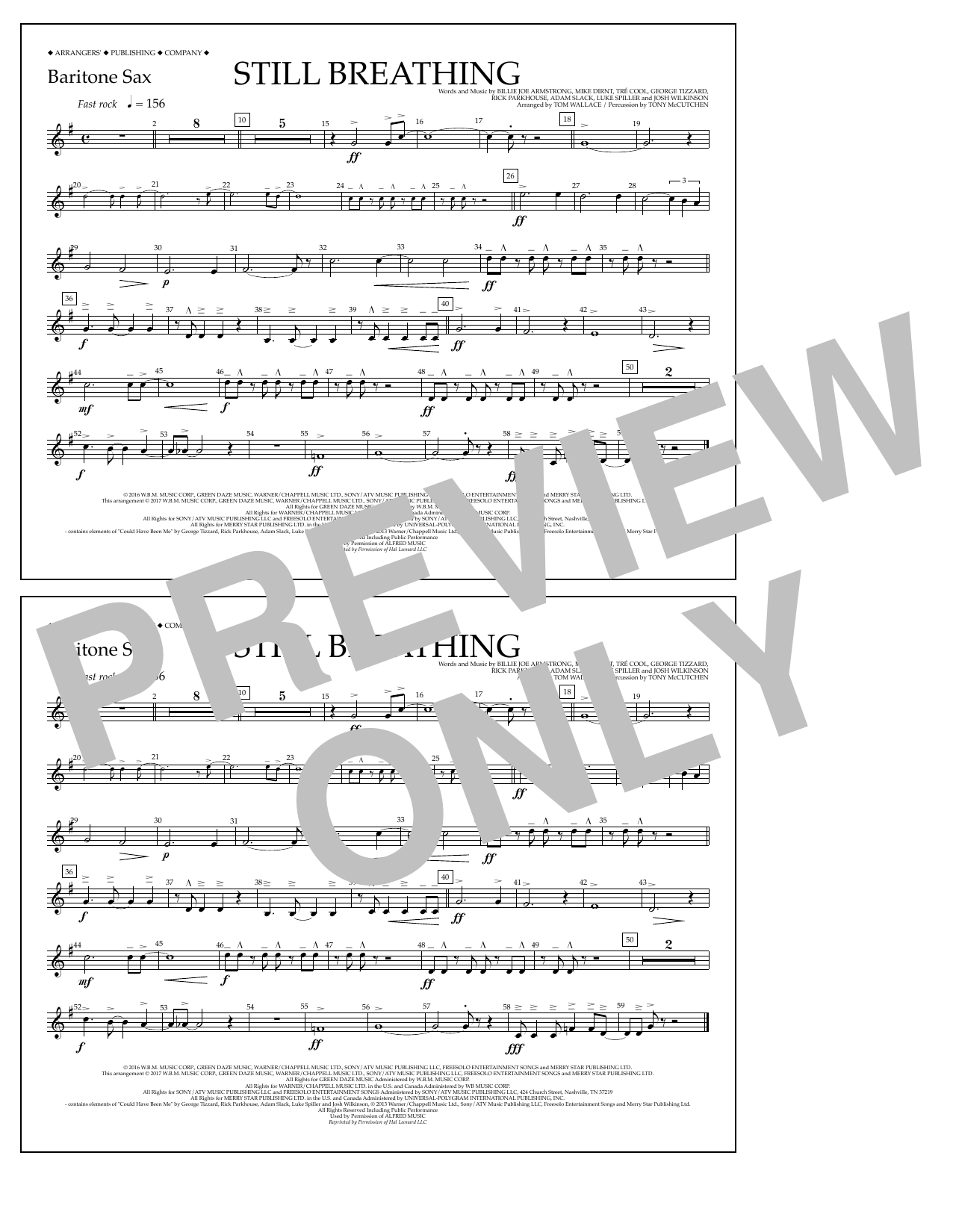 Tom Wallace Still Breathing - Baritone Sax Sheet Music Notes & Chords for Marching Band - Download or Print PDF
