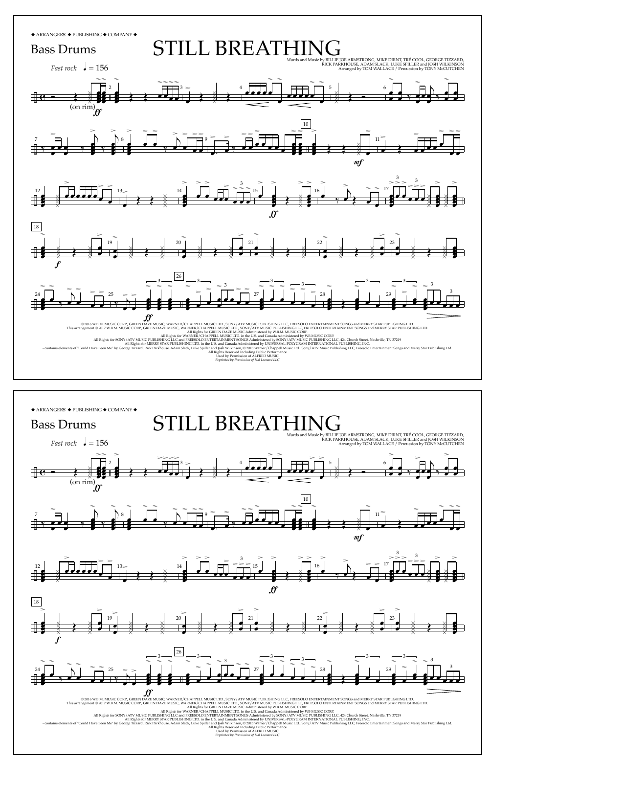 Tom Wallace Still Breathing - Bass Drums Sheet Music Notes & Chords for Marching Band - Download or Print PDF