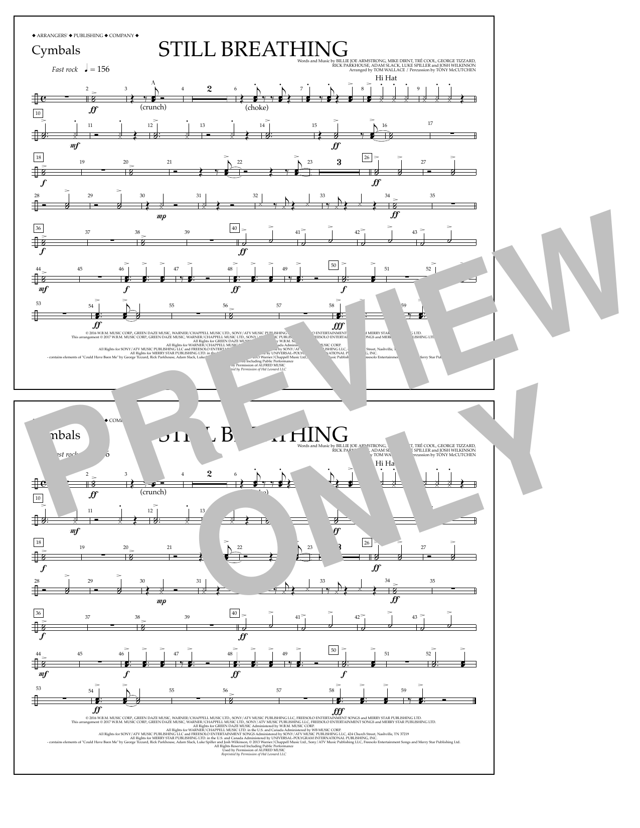 Tom Wallace Still Breathing - Cymbals Sheet Music Notes & Chords for Marching Band - Download or Print PDF