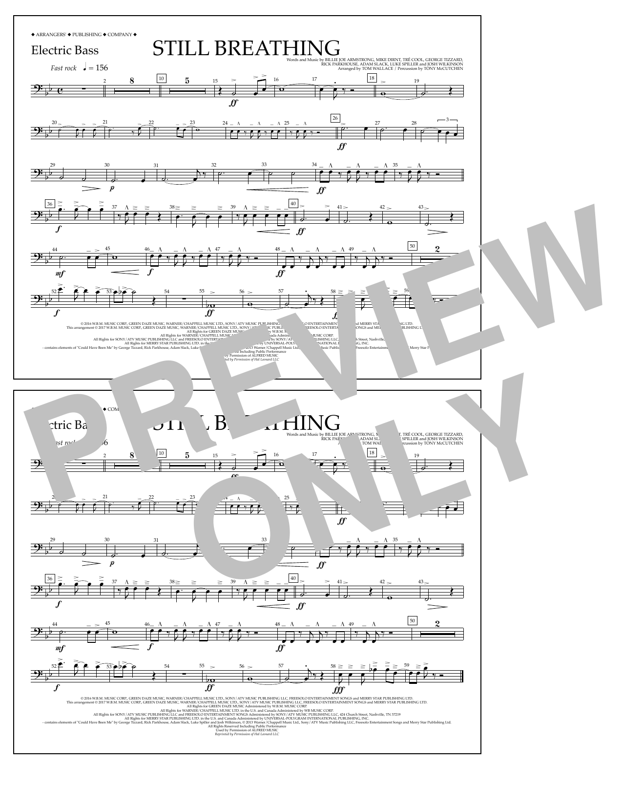 Tom Wallace Still Breathing - Electric Bass Sheet Music Notes & Chords for Marching Band - Download or Print PDF