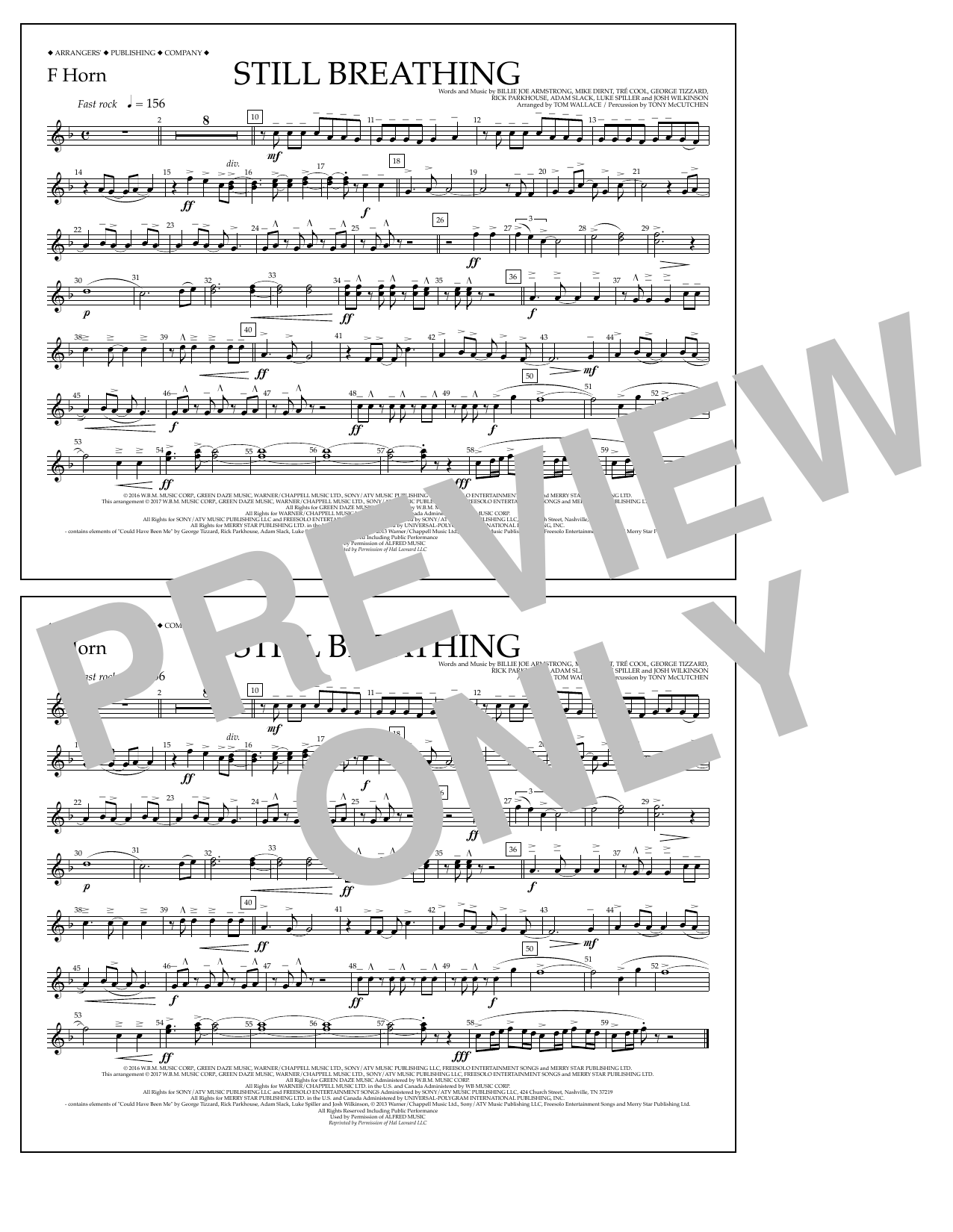 Tom Wallace Still Breathing - F Horn Sheet Music Notes & Chords for Marching Band - Download or Print PDF