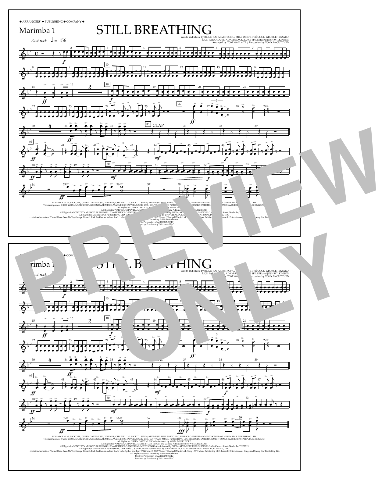 Tom Wallace Still Breathing - Marimba 1 Sheet Music Notes & Chords for Marching Band - Download or Print PDF