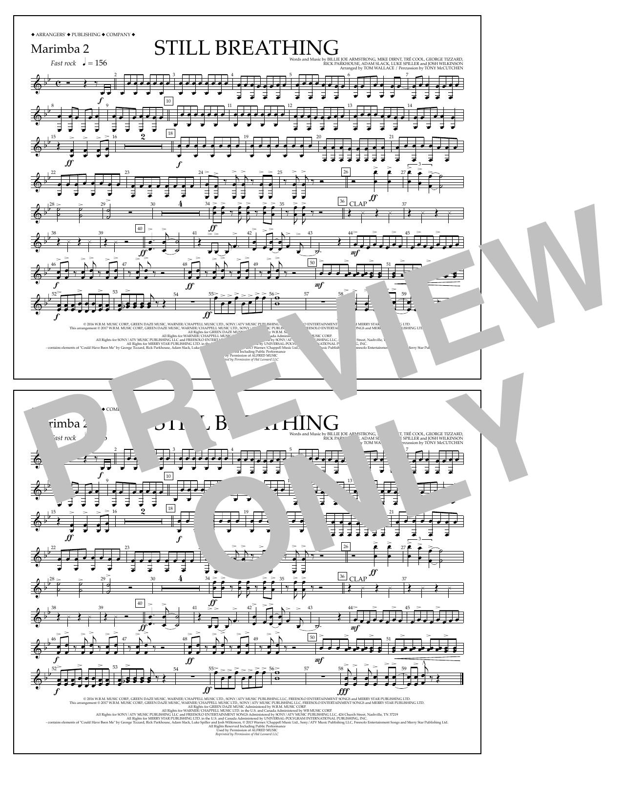 Tom Wallace Still Breathing - Marimba 2 Sheet Music Notes & Chords for Marching Band - Download or Print PDF