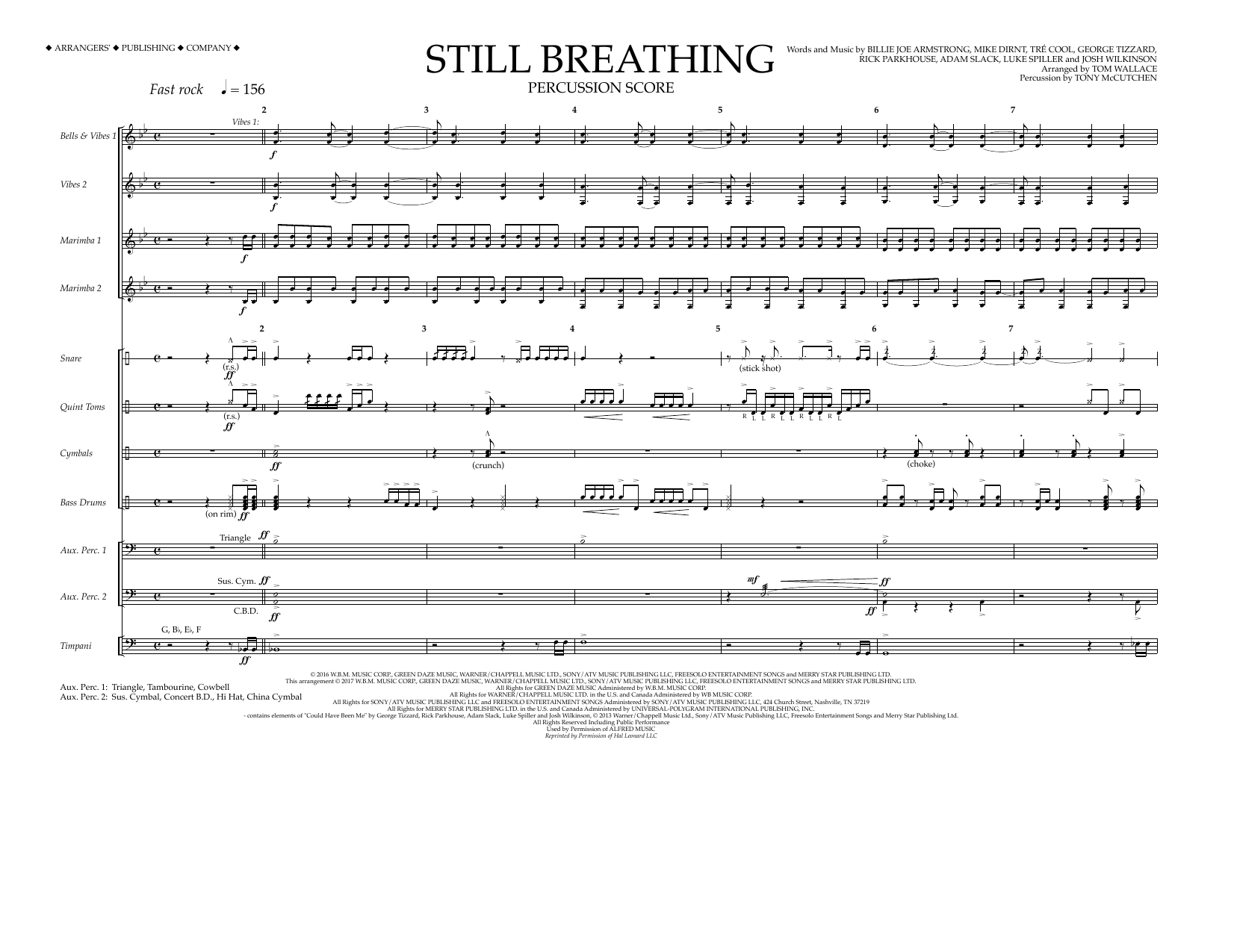 Tom Wallace Still Breathing - Percussion Score Sheet Music Notes & Chords for Marching Band - Download or Print PDF